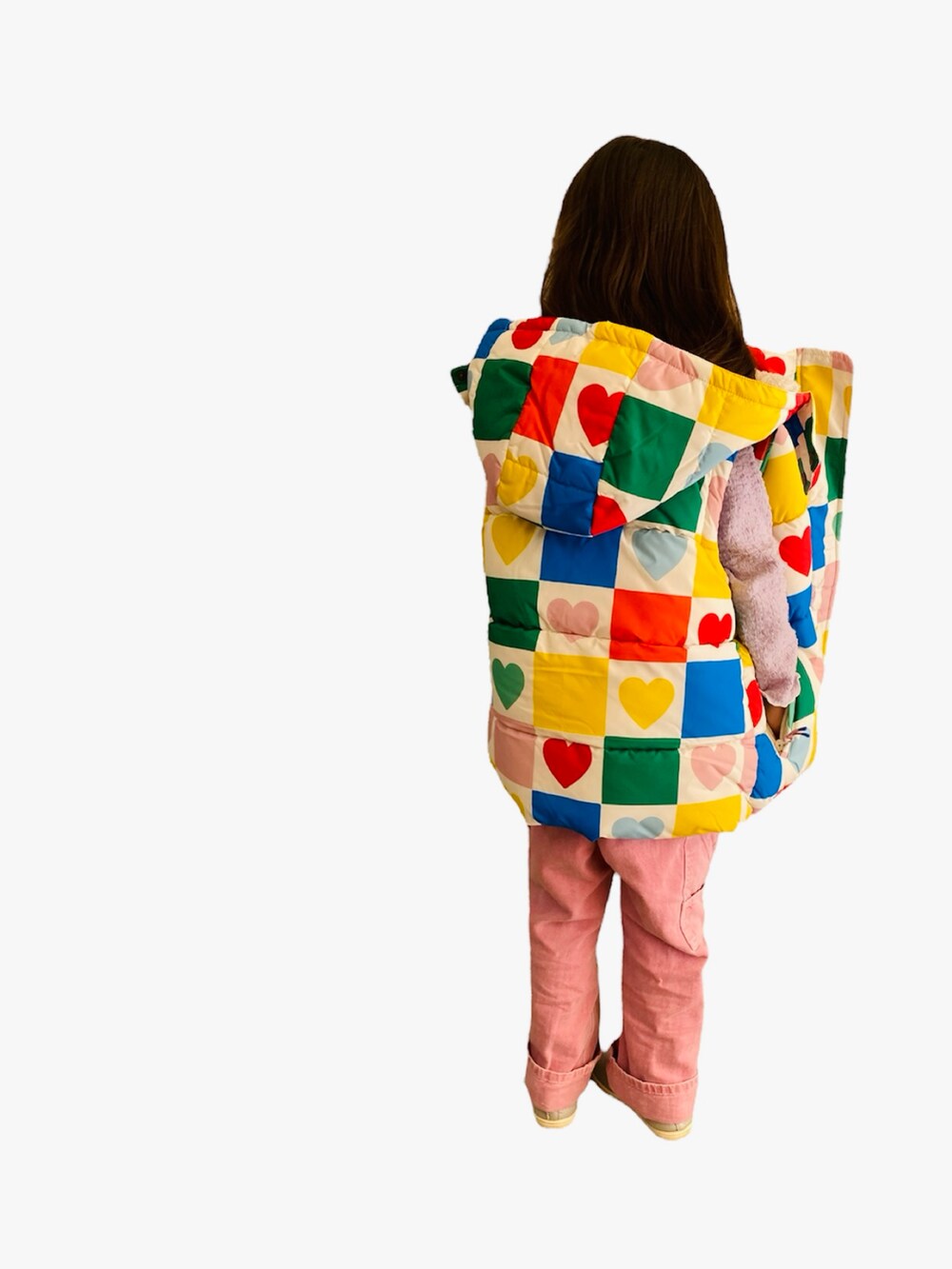 その他のジャケット/アウター、パープル系のTシャツ/カットソー、ピンク系のつなぎ/オールインワンを着用したキッズの冬コーディネートの2枚目の写真