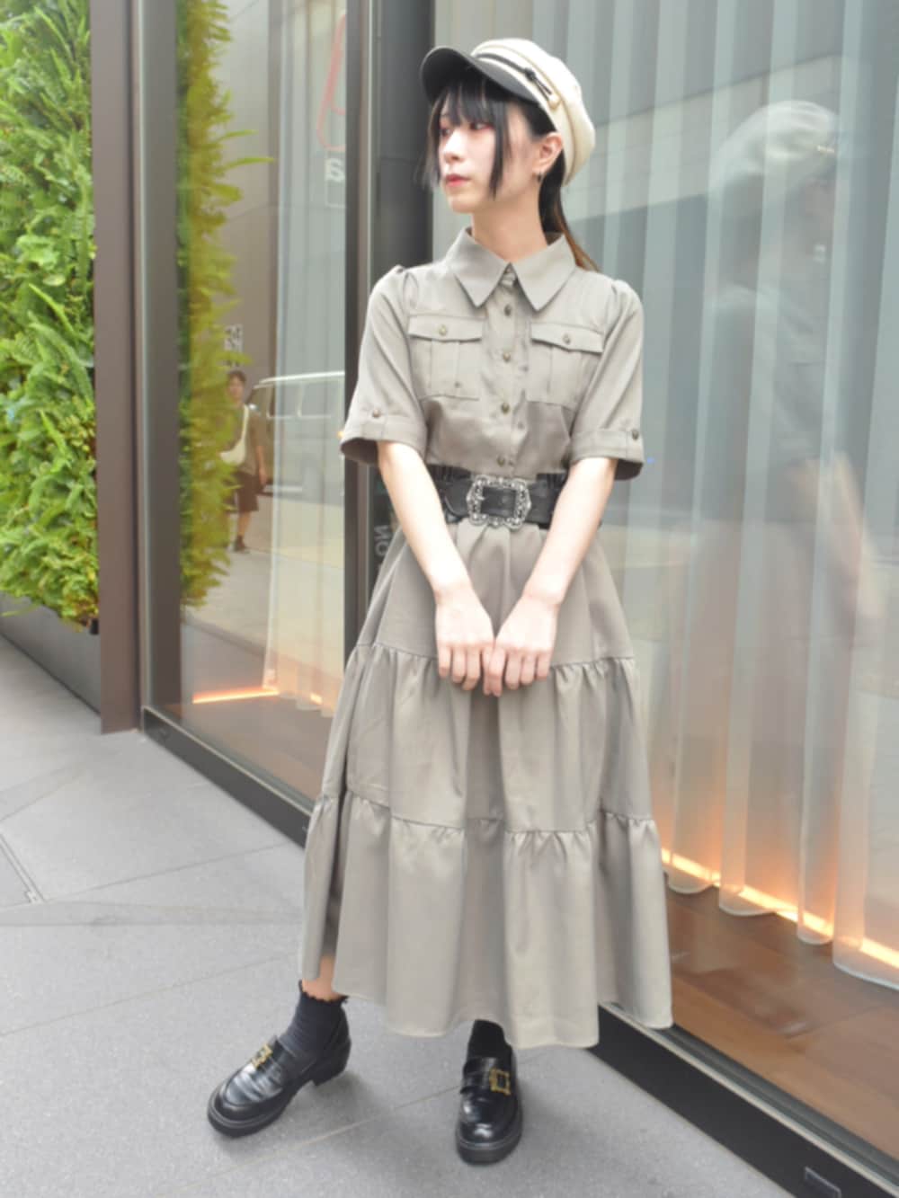 「axes femme、低身長、低身長コーデ、秋服準備はじめました、お出かけコーデ、ローファー、秋コーデ、おでかけコーデ、秋冬コーデ、ワンピース、ワンピーススタイル」｜「axes femmeのバックルデザインローファー（パンプス、ブラック系）」を使った、ありさん（レディース・155cm）の秋コーディネートの3枚目の写真