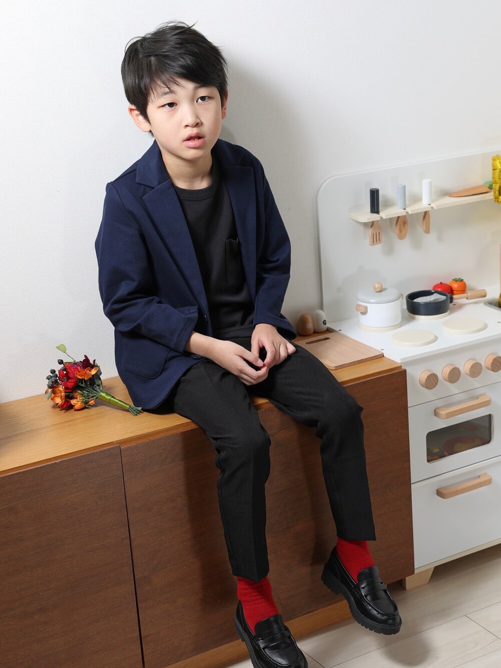 「ファッションを楽しもう、キッズコーデ、フォーマル、フォーマル/セレモニー、男の子、男の子コーデ、ジャケット、ジャケットスタイル、七五三、キレイめ、おとこのこ」｜「H&Mのアイテム（ジャケット/アウター、ブルー系）」を使った、MIKAさん（骨格ナチュラル・キッズ・120cm）の秋コーディネートの2枚目の写真