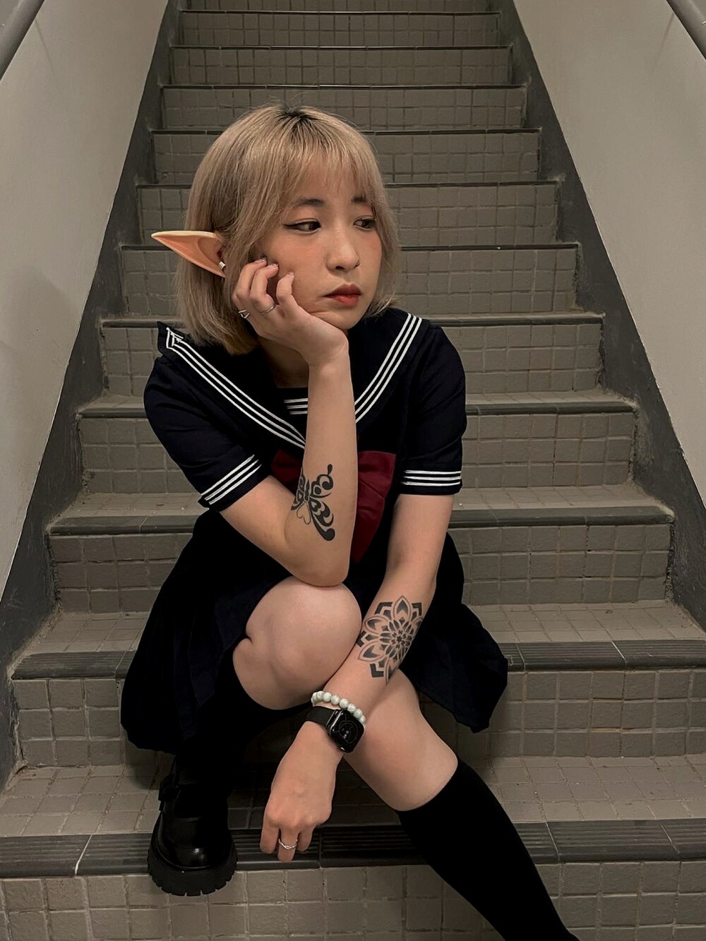 「ootd、夏、JK、jk制服」｜「jkのアイテム（トップス、ブルー系）」を使った、Cyariさん（レディース・156cm）の秋コーディネートの2枚目の写真