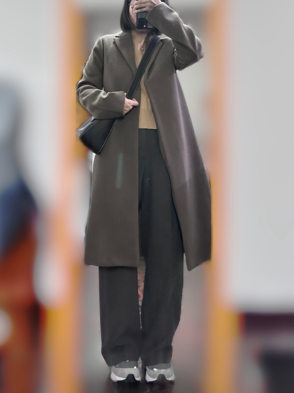 「秋冬コーデ、大衣、矮個子穿搭、寬褲、UNIQLO、ZARA、GU、ootd」｜「淘寶JM外貿女包の2024-01 $517（ショルダーバッグ、ブラック系）」を使った、c.s.y.さん（レディース・154cm）の冬コーディネートの2枚目の写真