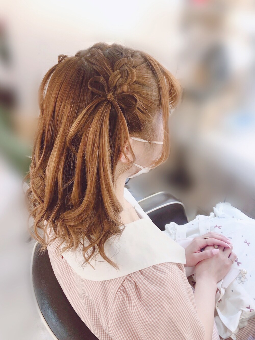 「休日スタイル、大人女子、ootd、大人ガーリー、ワンピース、ロングワンピース、タイトスカート、ワンピーススタイル、しまむら、夏、マーメイドワンピース、バレエシューズ、ヘアースタイル、ヘアアレンジ、ヘアスタイル」｜「axes femme POETIQUEのリボンカラーマーメイドＯＰ（ワンピース、ピンク系）」を使った、m a r o.さん（レディース・162cm）の秋コーディネートの2枚目の写真