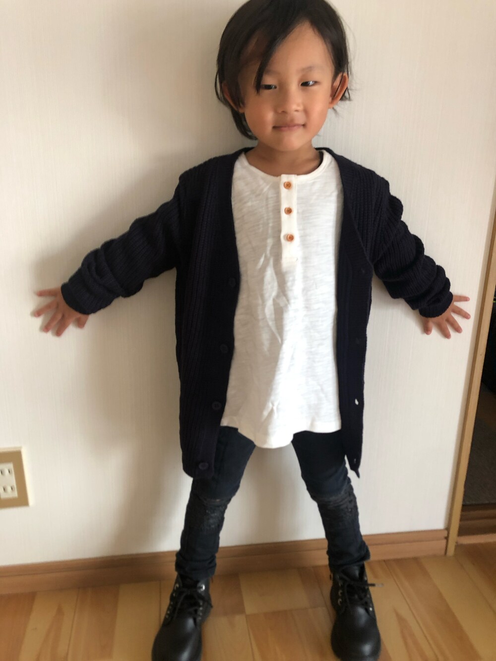 「男の子、秋コーデ、秋服準備はじめました、SHIEN」｜「SHIENのアイテム（トップス、ホワイト系）」を使った、haru_natu_sakuさん（キッズ・100cm）の秋コーディネートの2枚目の写真
