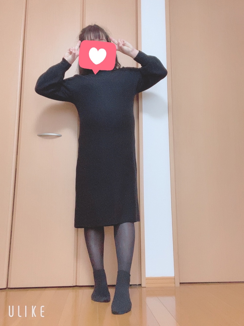 「UNIQLO、UNIQLOコーデ、ユニクロ、ユニクロコーデ、ニットワンピース、マタニティ、マタニティコーデ、妊娠９ヶ月」｜「UNIQLOのアイテム（ワンピース、ブラック系）」を使った、もえりん✩⃛さん（レディース・154cm）の冬コーディネートの2枚目の写真