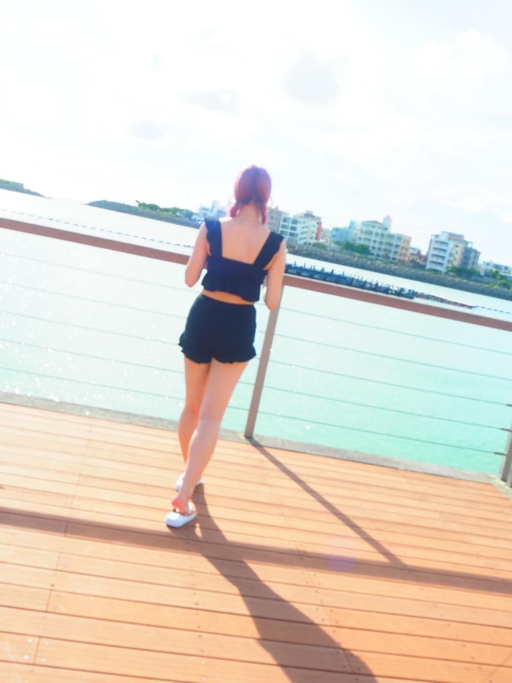 「沖縄、沖縄旅行、沖縄コーデ、水着、水着コーデ、ピンク髪、海」｜「？のアイテム（水着、ブラック系）」を使った、piyoさん（レディース・162cm）の夏コーディネートの2枚目の写真