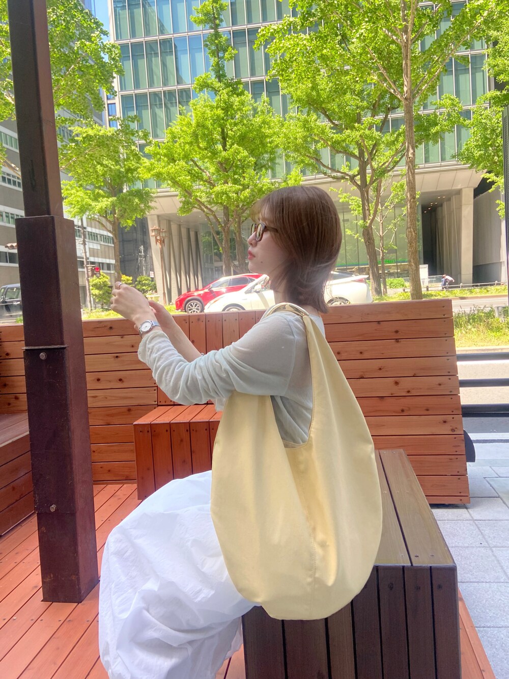 「EDIT. FOR LULUのシアー クルーネックプルオーバー（Tシャツ/カットソー、グリーン系）」を使った、yuklaly_さん（レディース・160cm）の春コーディネートの4枚目の写真