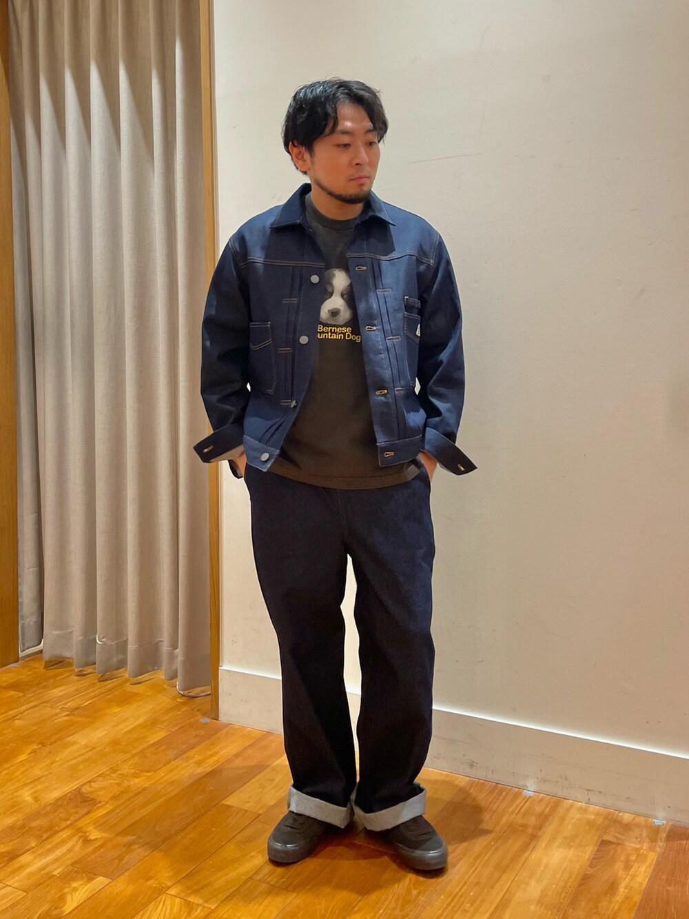「秋コーデ、メンズファッション、大人コーデ、初秋コーデ、30代コーデ、デニムパンツ、デニムジャケット、セットアップ、アメカジ、アメカジコーデ」｜「GEVACOの【GEVACO/ゲバコ】10oz デニムジャケット Gジャン（デニムジャケット、ブルー系）」を使った、shouen392さん（メンズ・166cm）の秋コーディネートの2枚目の写真