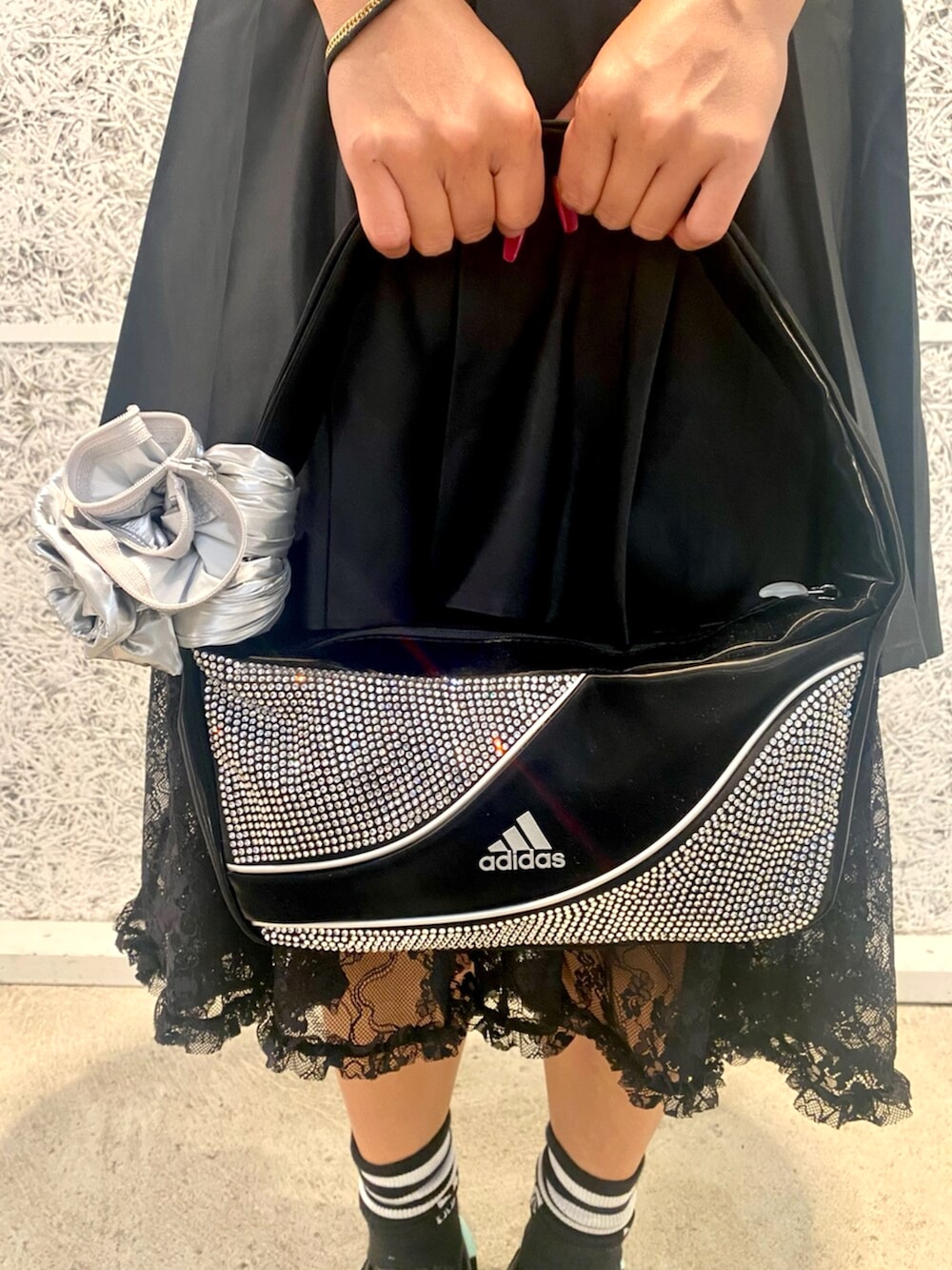 adidas originals レース プリーツスカート Adilenium シーズン 4 ラインストーン ショルダーバッグ、リボン