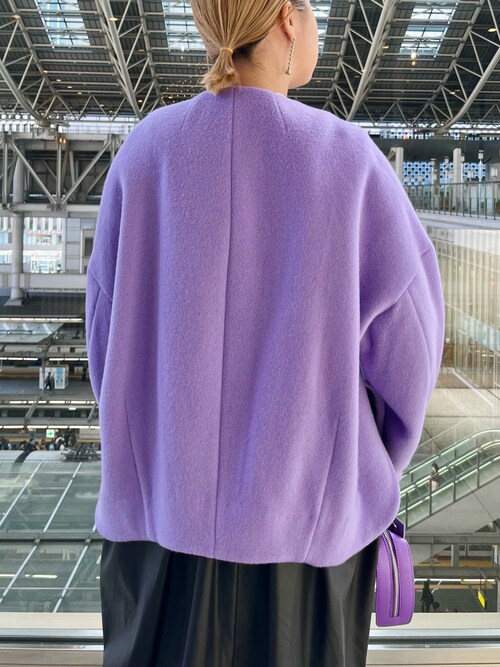 極美品◆エレンディーク 2023aw クルーネック ショートコート コート ELENDEEK ノーカラーコート コート フォルムショートウール