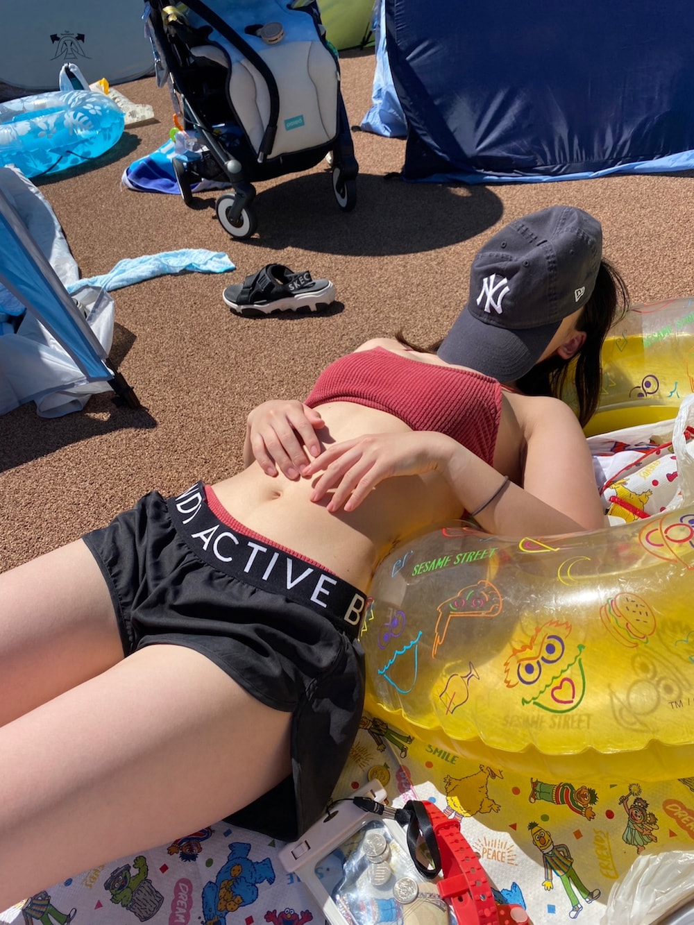 「低身長、低身長コーデ、水着、プール、夏コーデ、ぽっちゃり」｜「SEA DRESSのアイテム（水着、レッド系）」を使った、ujnacocoさん（レディース・148cm）の夏コーディネートの2枚目の写真