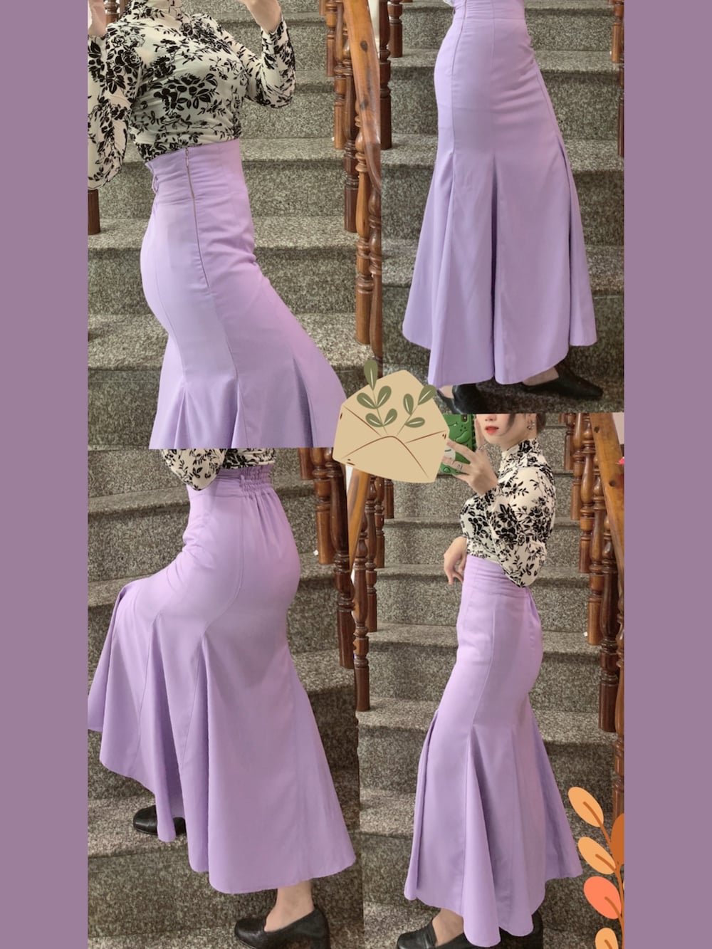 パープル系のスカートを着用したレディースの冬コーディネートの2枚目の写真