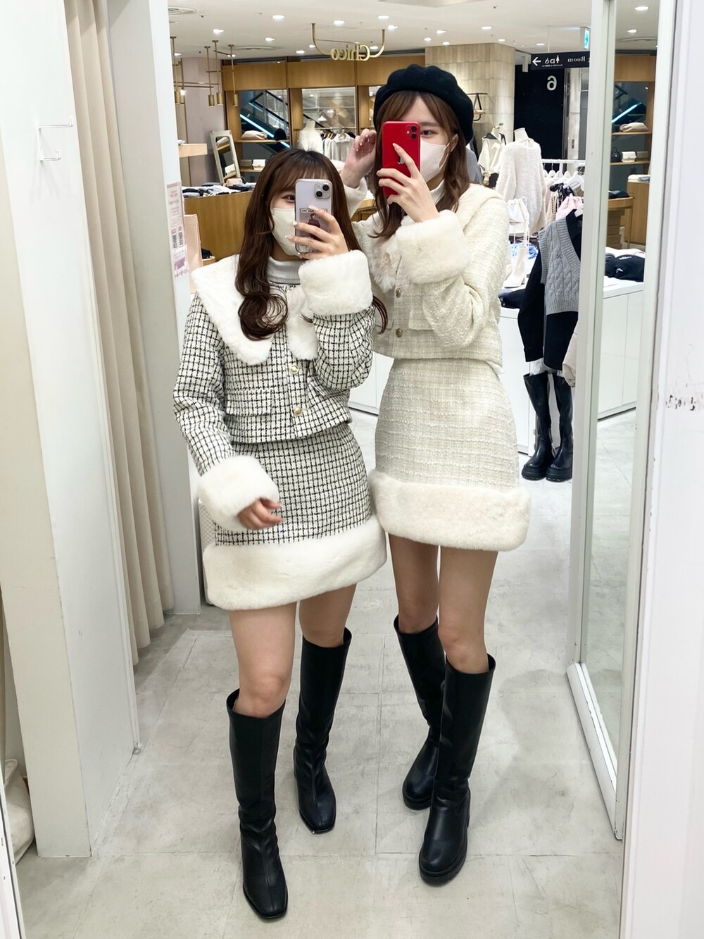 「ナイスクラップ、骨格ウェーブ、高身長女子、高身長コーデ、ootd、シンプルコーデ、シンプル、オトナカジュアル、休日スタイル、秋のコーデ、ベレー帽、カジュアルコーデ、お洒落さんとつながりたい、大人女子、プチプラ」｜「one after another NICE CLAUPのファー襟付きツイードジャケット（ノーカラージャケット、ホワイト系）」を使った、moeさん（レディース・172cm）の秋コーディネートの4枚目の写真