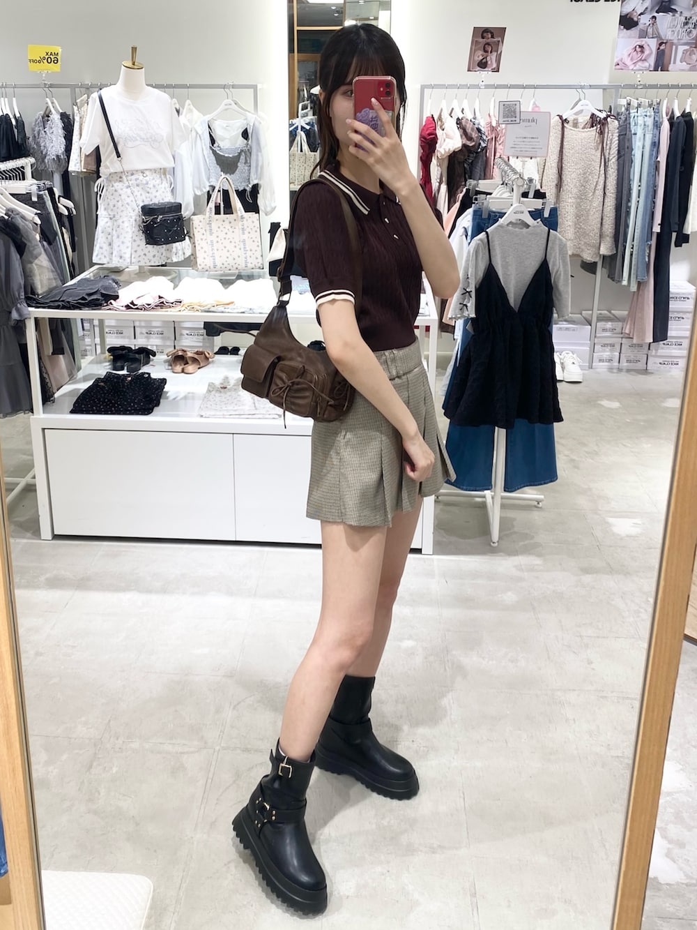 「ナイスクラップ、高身長、骨格ウェーブ、高身長女子、高身長コーデ、ootd、one after another NICE CLAUP、ブラウン、シンプルコーデ、シンプル、お出かけコーデ、オトナカジュアル、おしゃれさんと繋がりたい、オトナ女子、ラクチンコーデ」｜「one after another NICE CLAUPのハートボタンケーブルポロニット（ニット/セーター、ブラウン系）」を使った、moeさん（レディース・174cm）の冬コーディネートの2枚目の写真