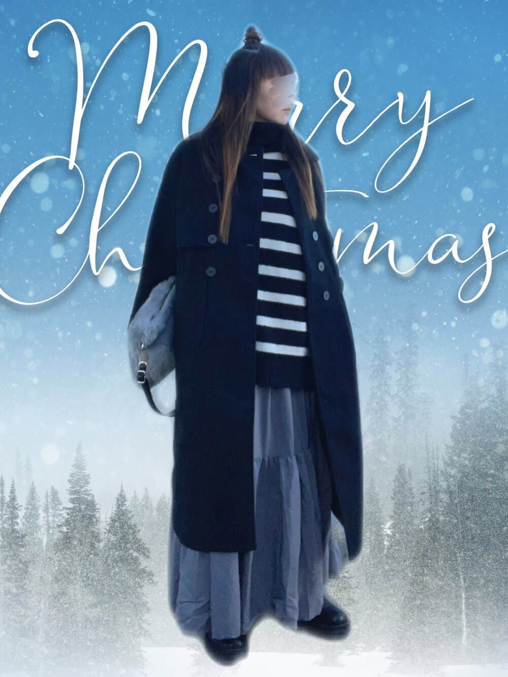 ブラック系のニット/セーター、グレー系のショルダーバッグ、グレー系のスカートを着用したレディースの冬コーディネートの4枚目の写真