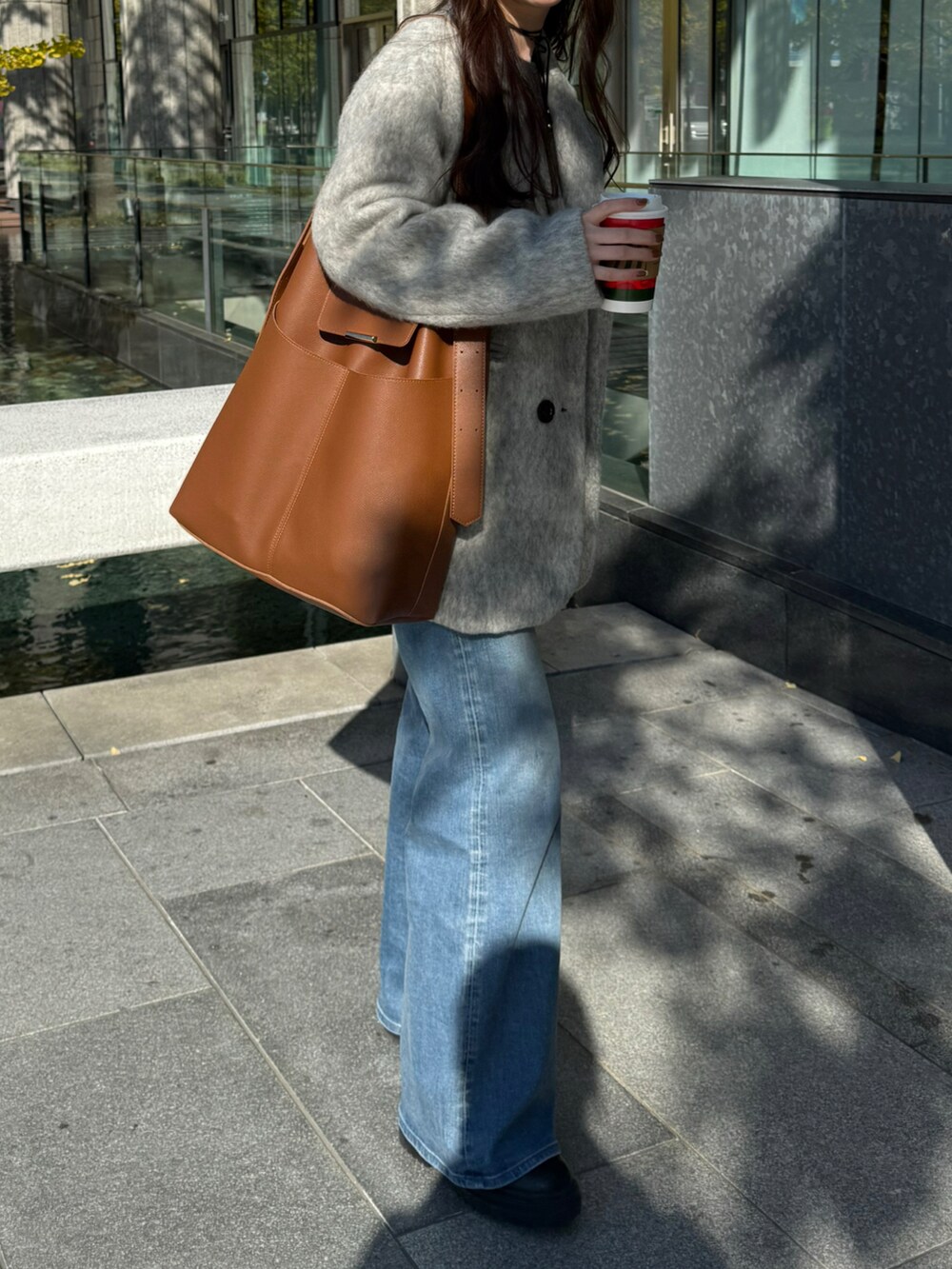 2WAYバーフラップスクエアBIGショルダー / フェイクレザーワン