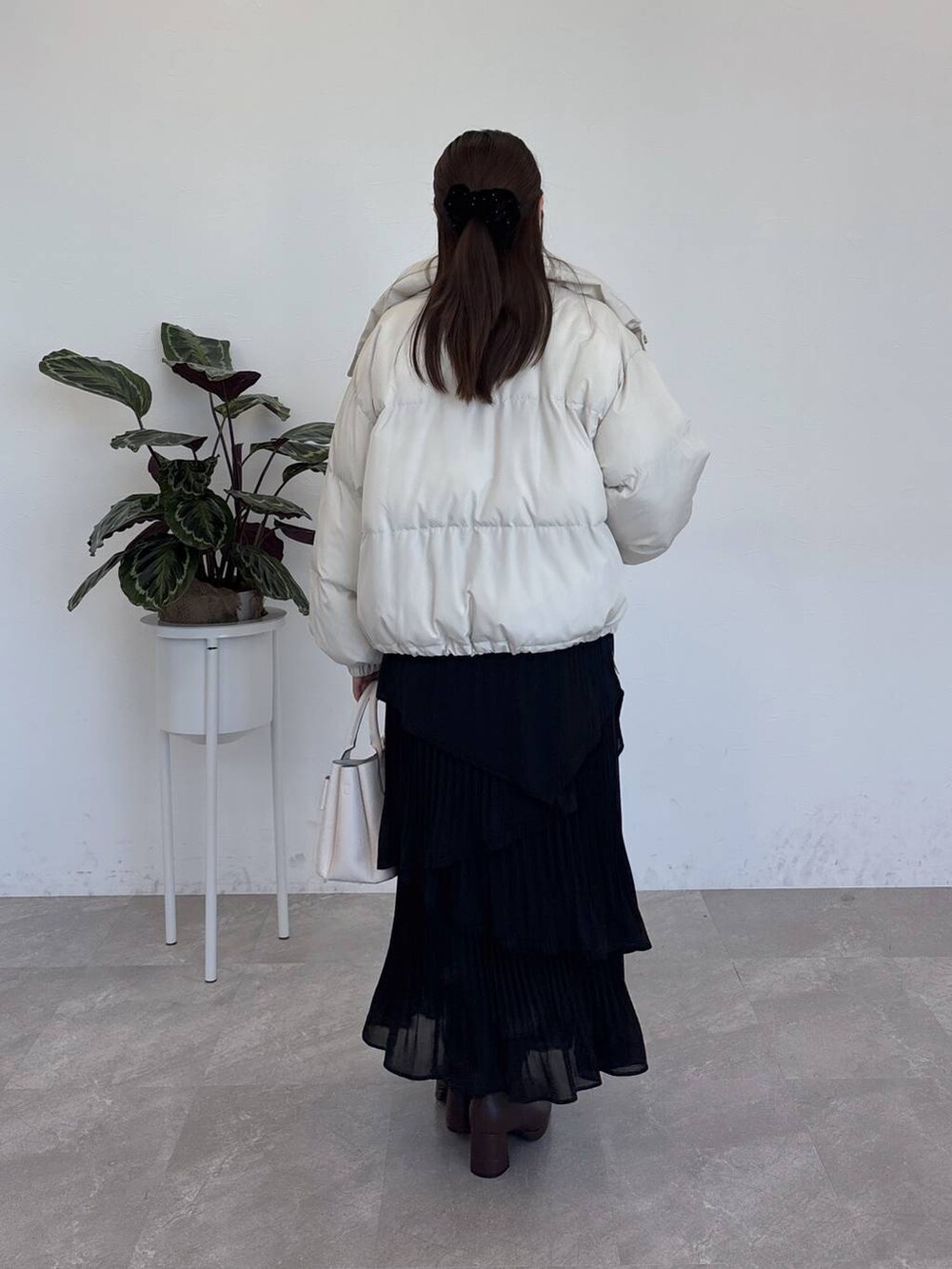 「mysty womanのニットストームショートブーツ　143358（ブーツ、ブラウン系）」を使った、Renaさん（レディース・155cm）の冬コーディネートの2枚目の写真