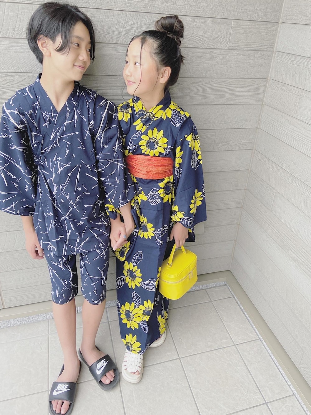 「ゆかた、浴衣、甚平、花火大会、夏コーデ、兄妹コーデ、キッズコーデ、キッズファッション」｜「devirockの甚平（浴衣、ブルー系）」を使った、makikiさん（レディース・159cm）の夏コーディネートの2枚目の写真