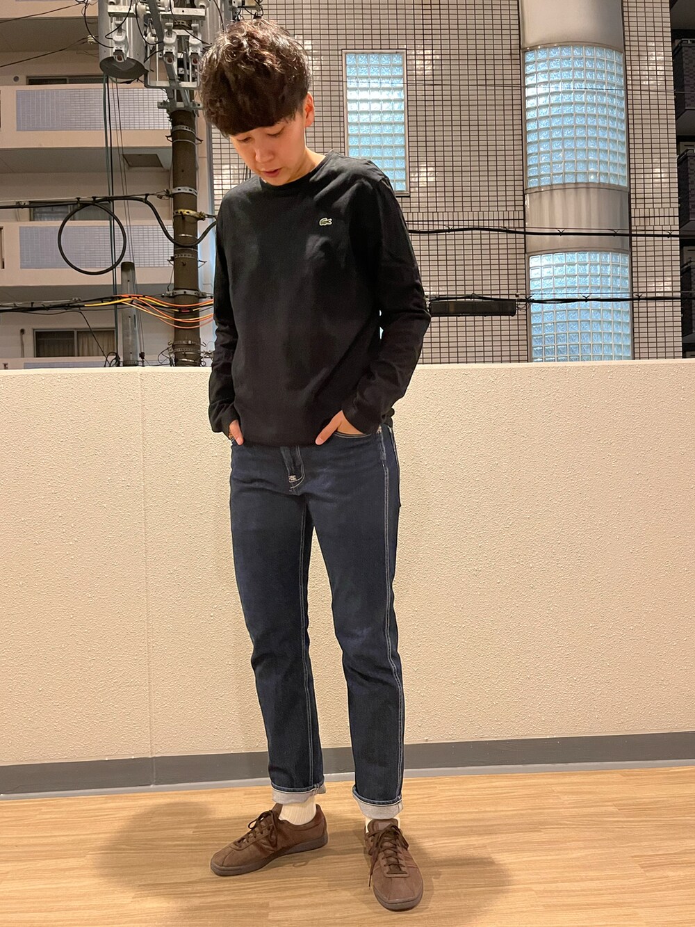 「カジュアルコーデ、ダウンジャケット、冬アウター着回しチャレンジ、迷彩、ブラウン、LACOSTE、THE NORTH FACE、ヌプシ、nuptse、LEVI'S RED、eye_c、RoToTo、LaLaBegin」｜「THE NORTH FACEの【THE NORTH FACE / ザ ノースフェイス】Novelty Nuptse Jacket（ダウンジャケット/コート、グリーン系）」を使った、noriさん（メンズ・172cm）の秋コーディネートの2枚目の写真