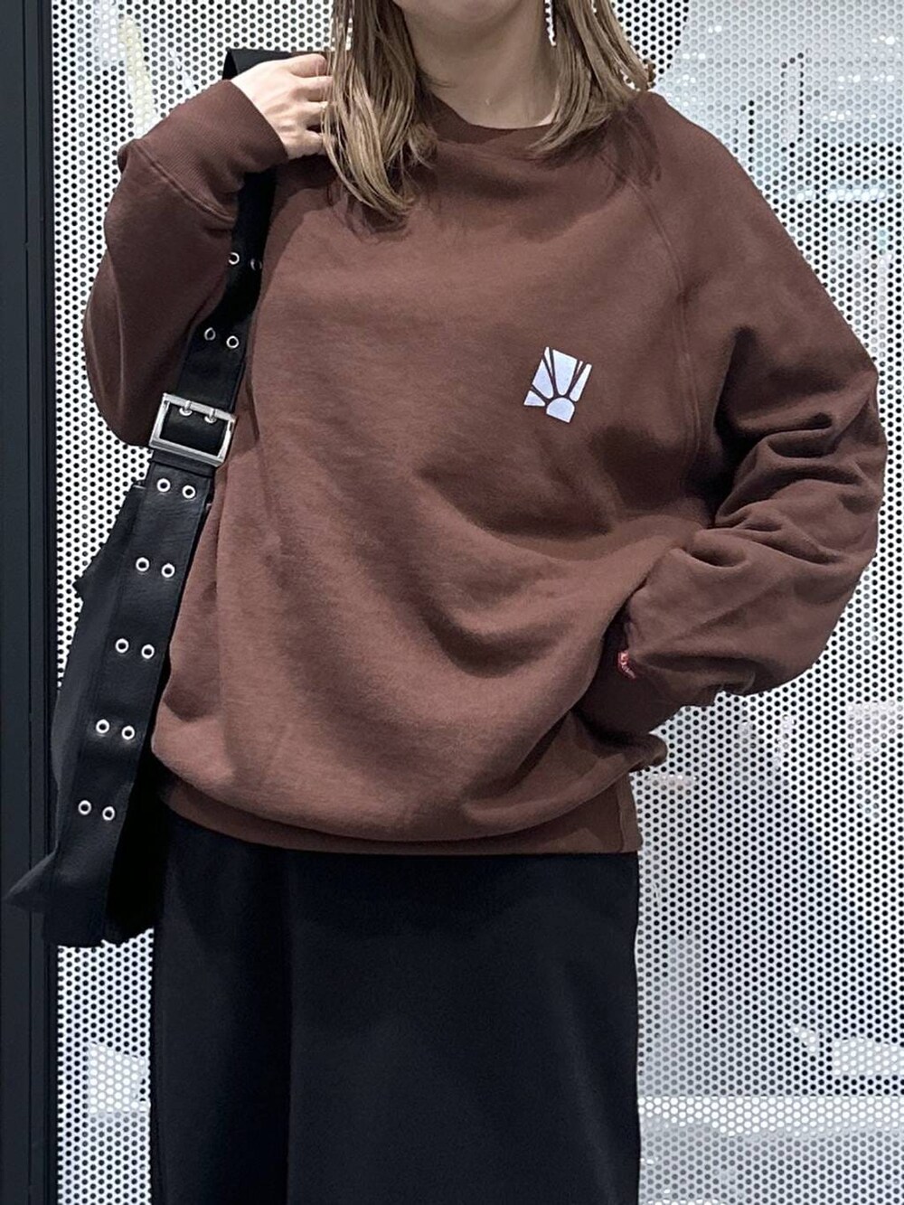 ブラック系のスカート、ブラック系のショルダーバッグ、その他のピアス(両耳用)を着用したレディースの冬コーディネートの3枚目の写真