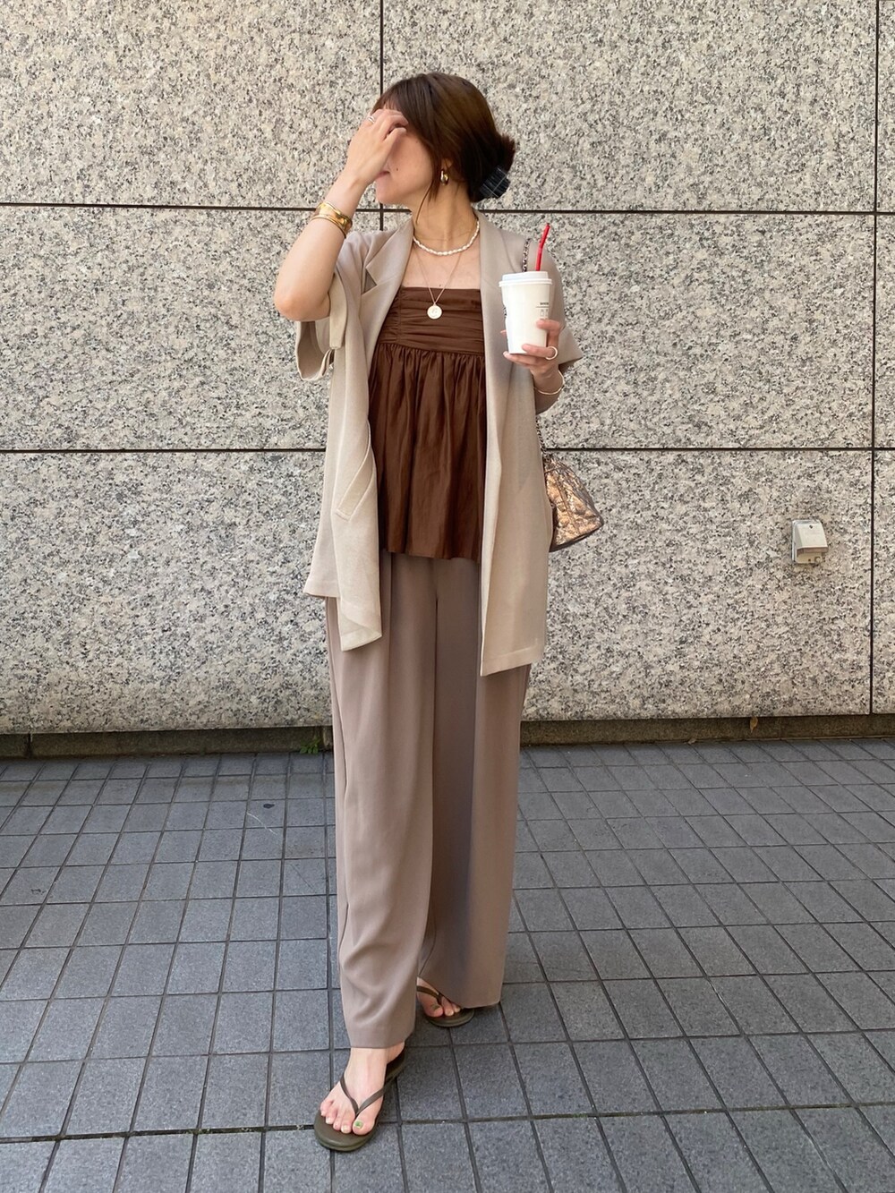 DouDouメッシュ半袖ジャケットベージュ