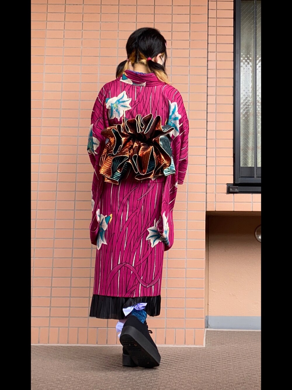「夏着物、和洋折衷」｜「重宗玉緒の半襟🌕☁️（和装小物、その他）」を使った、mrs.nicolmicalsさん（レディース・154cm）の秋コーディネートの2枚目の写真
