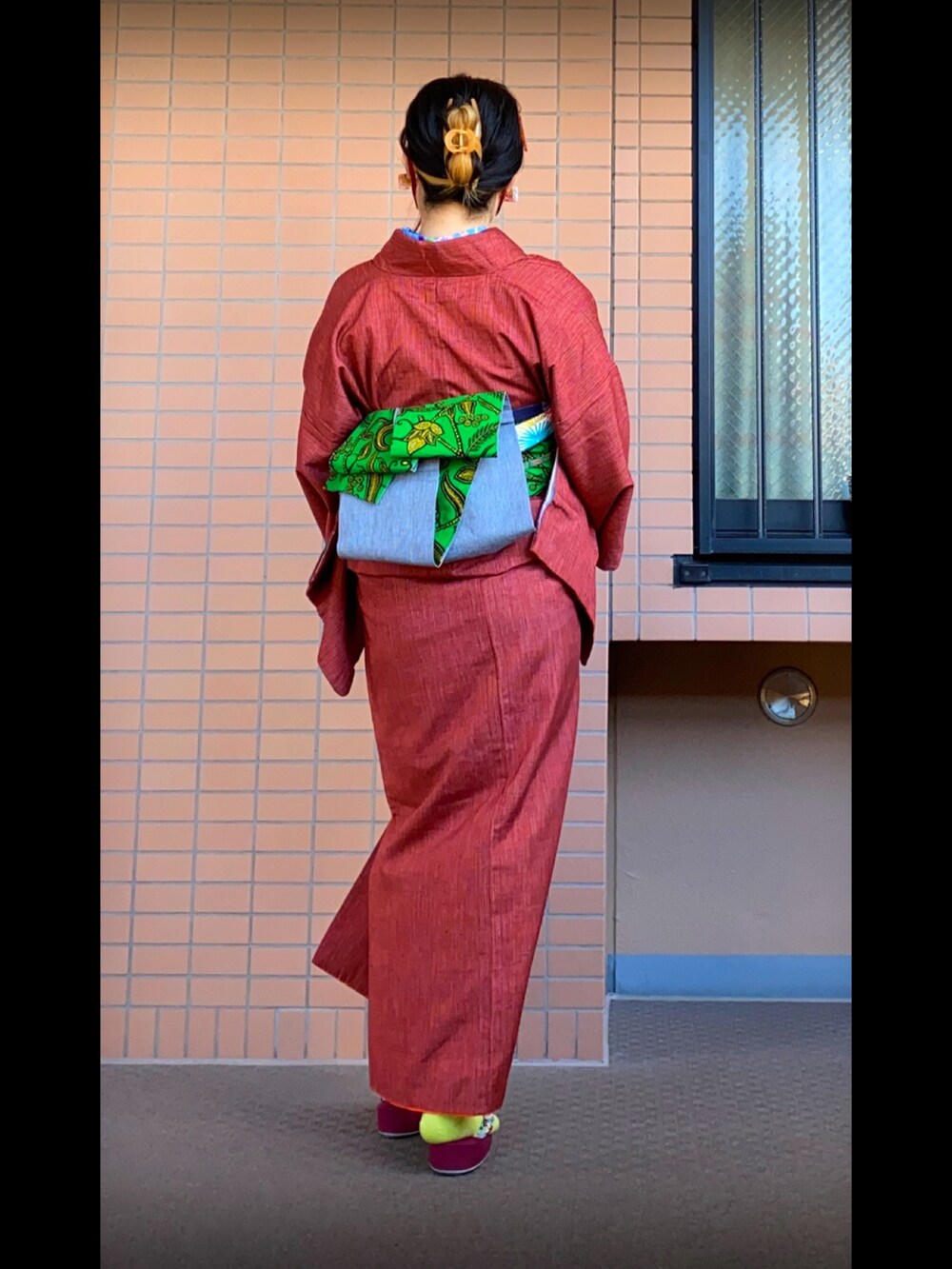 「着物コーデ、着物」｜「Handmadeのハギレで作った半襟🌺（和装小物、その他）」を使った、mrs.nicolmicalsさん（レディース・152cm）の春コーディネートの2枚目の写真