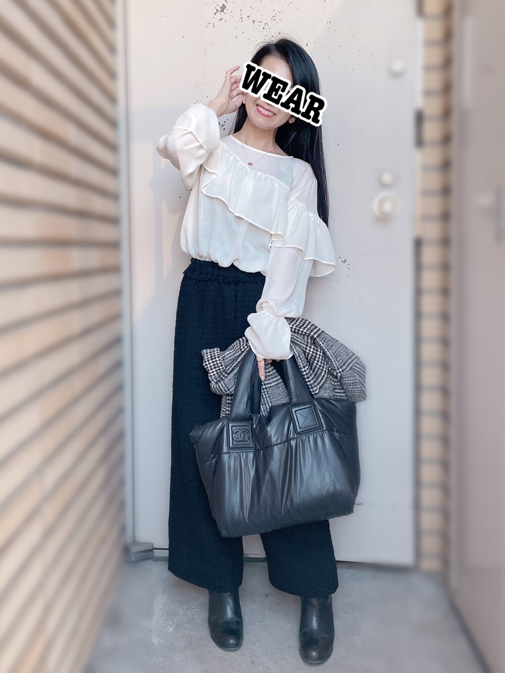 「グレンチェック、秋コーデ、秋のコーデ、プチプラコーデ、低身長、低身長コーデ、低身長女子、オトナ女子、休日スタイル、オトナカジュアル、大人カジュアル、大人女子、ブラウス、ZARA、GU」｜「GUのアイテム（シャツ/ブラウス、ホワイト系）」を使った、✩KaoRi✩さん（レディース・142cm）の秋コーディネートの2枚目の写真