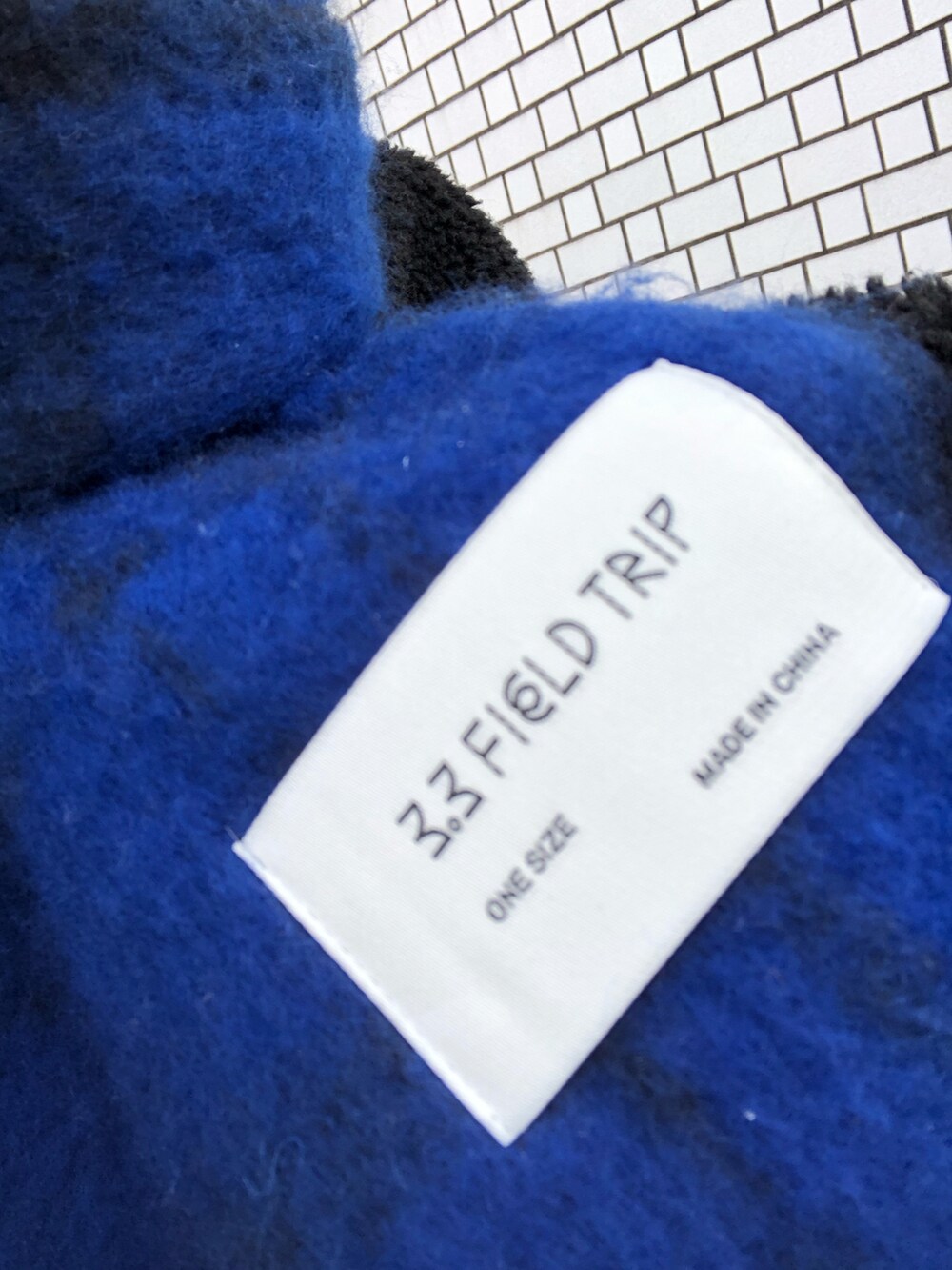 ブラック系のTシャツ/カットソー、ブルー系のマフラー、その他のネックレスを着用したレディースの冬コーディネートの4枚目の写真