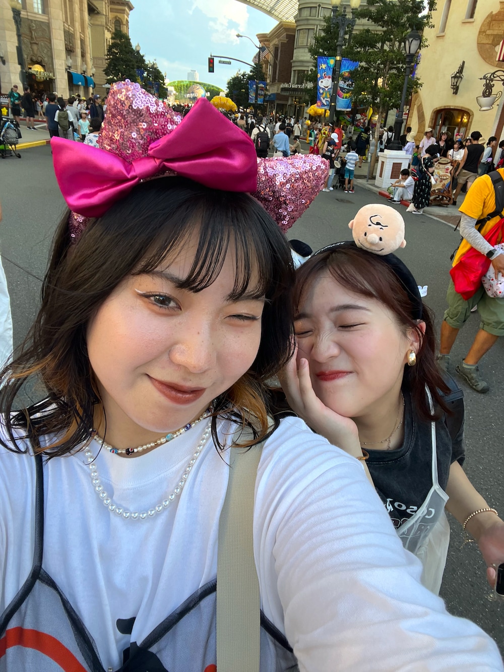 「USJ、夏コーデ、キャミソール、モノトーン」｜「RETRO GIRLのアイテム（キャミソール、ホワイト系）」を使った、a‘nca*さん（レディース・156cm）の冬コーディネートの4枚目の写真