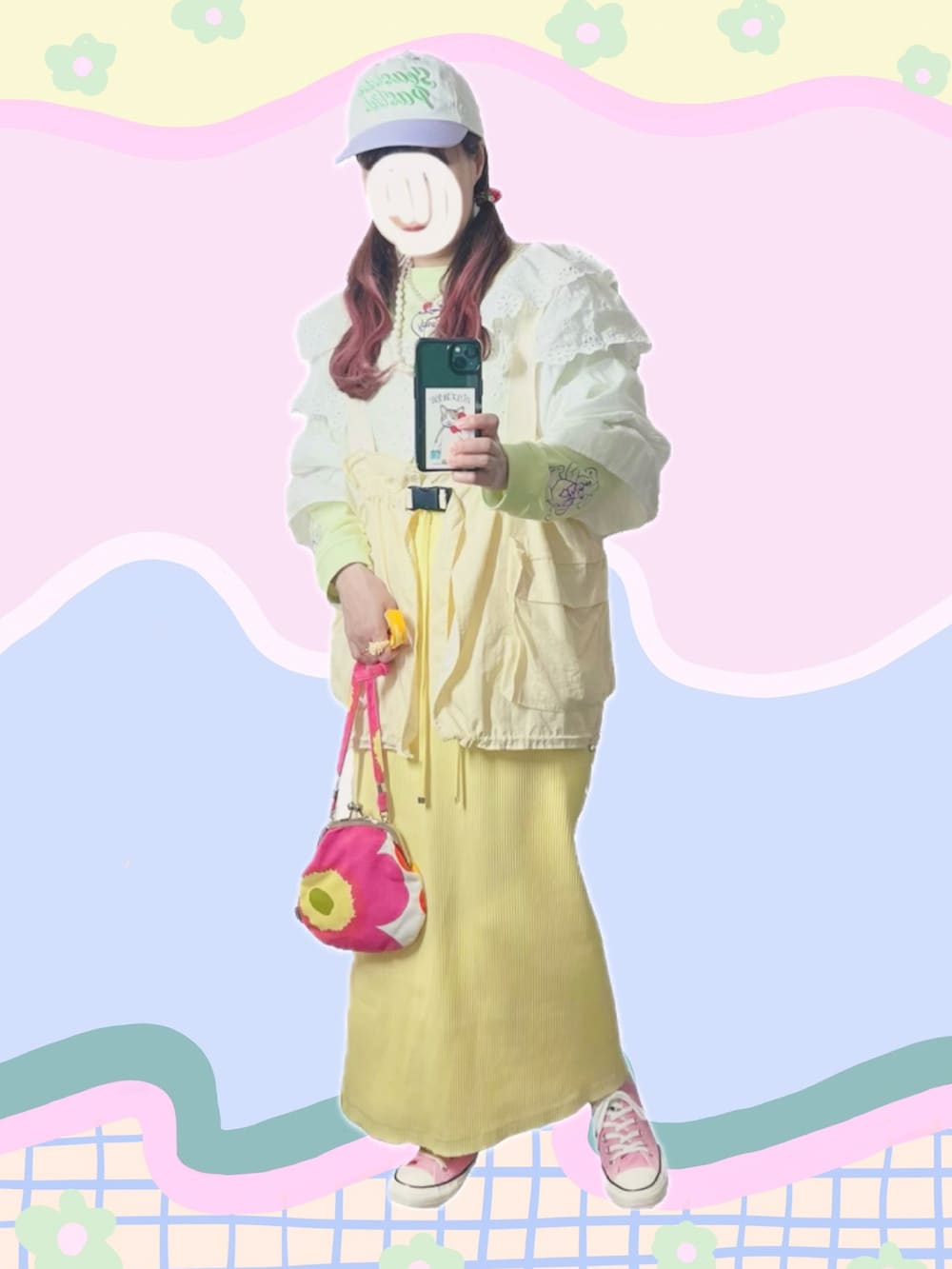 グリーン系のTシャツ/カットソー、ホワイト系のカーディガン/ボレロ、その他のショルダーバッグを着用したレディースの春コーディネートの2枚目の写真