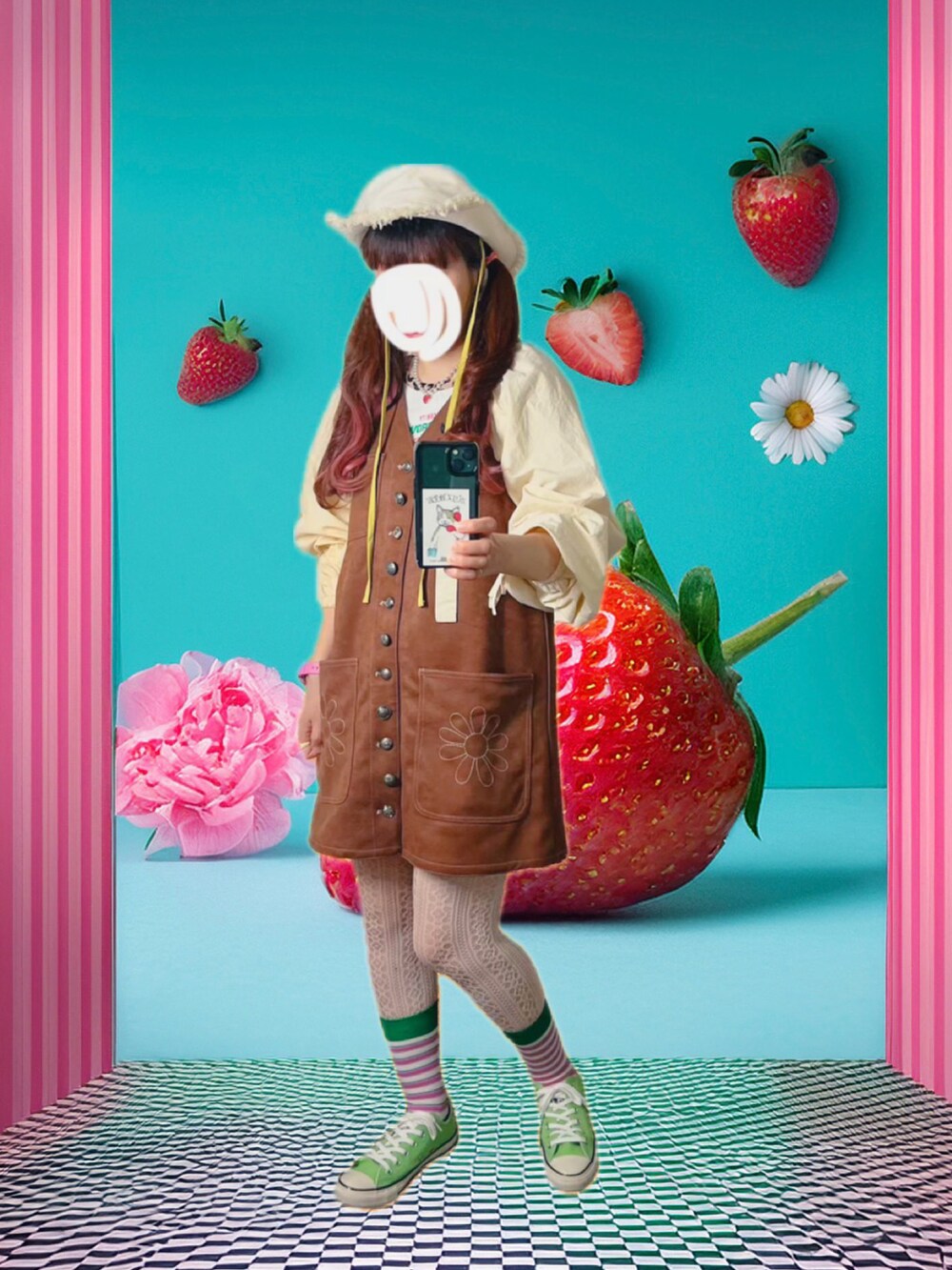 ホワイト系のタンクトップ、ホワイト系のその他パンツ、ブラウン系のワンピース/ドレスを着用したレディースの夏コーディネートの2枚目の写真