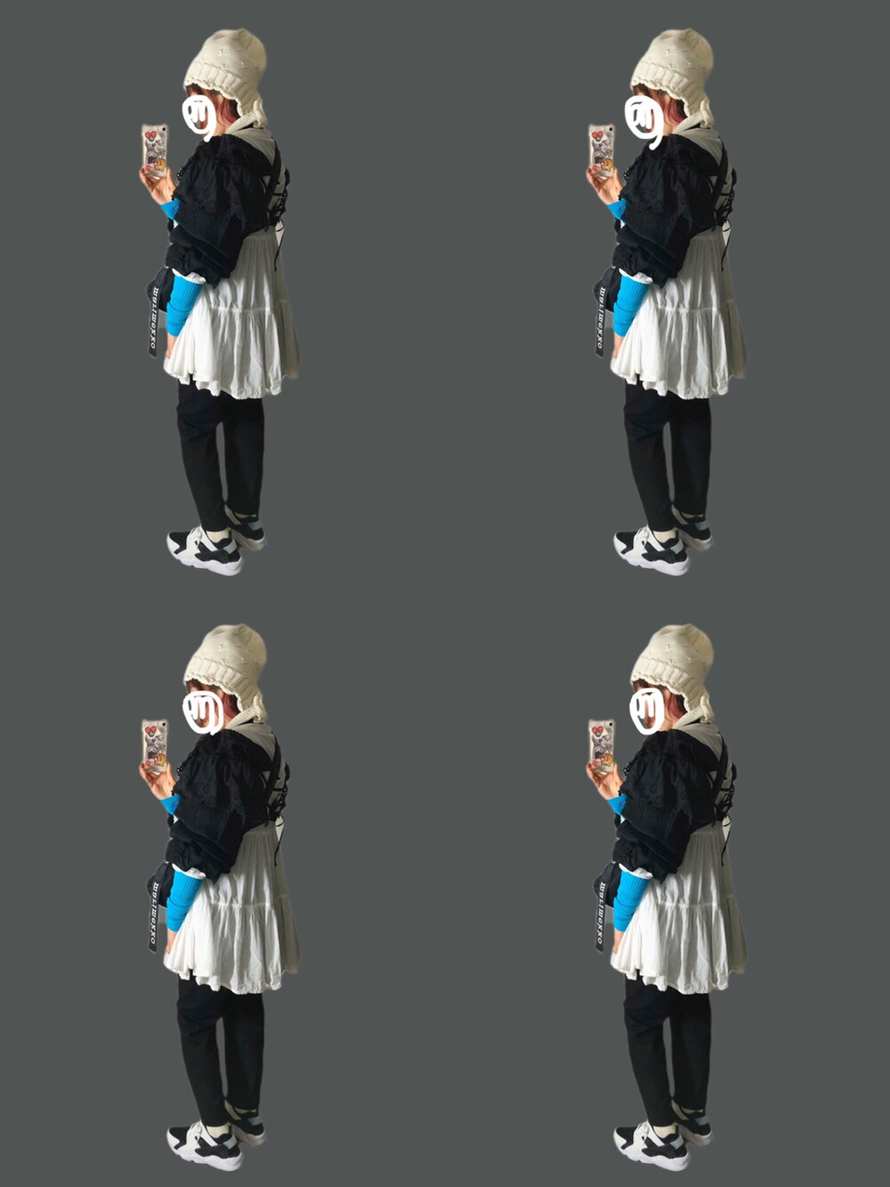 ブラック系のカーディガン/ボレロ、ホワイト系のシャツ/ブラウス、ブラック系のショルダーバッグを着用したレディースの冬コーディネートの2枚目の写真