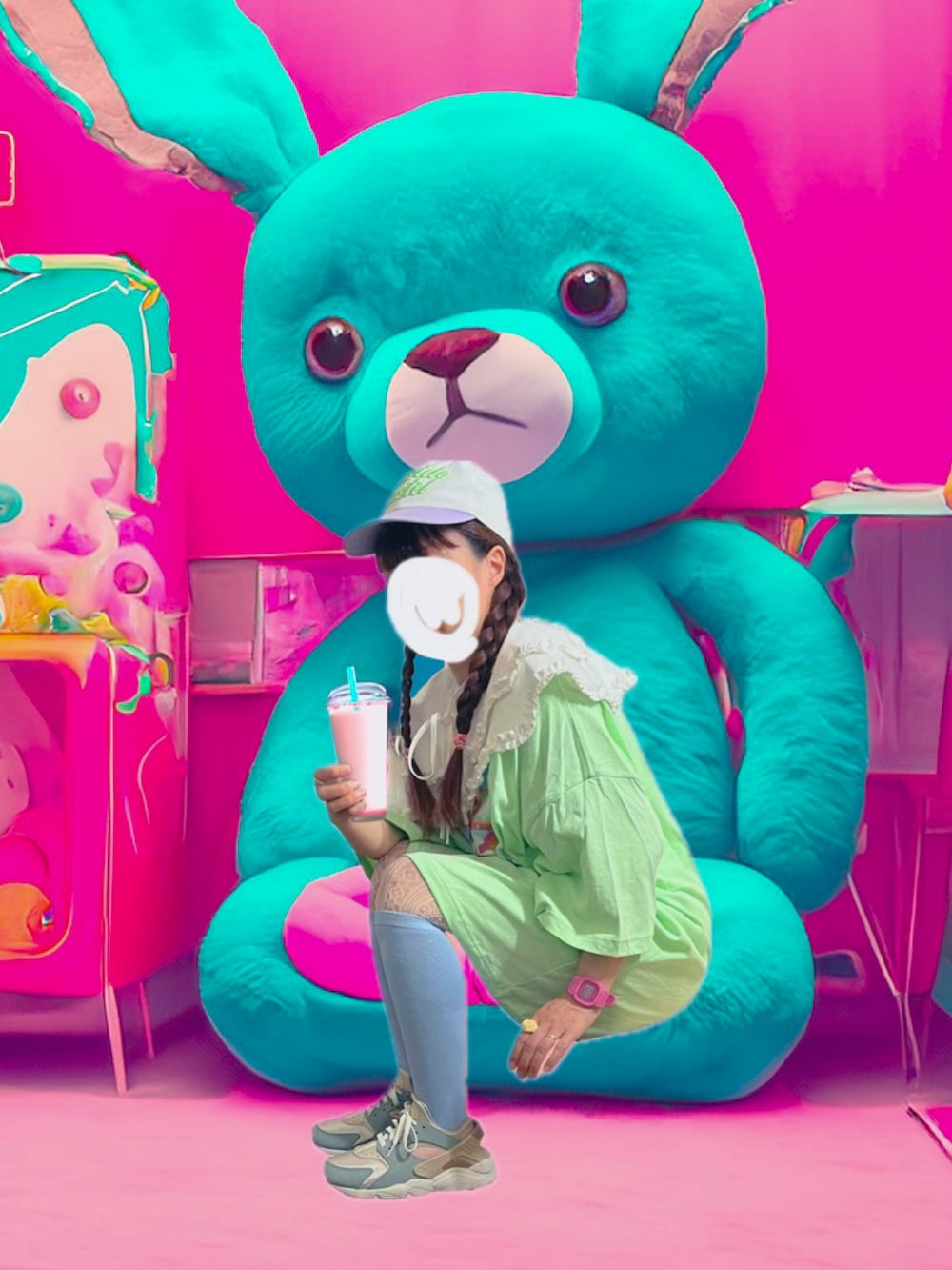 グリーン系のTシャツ/カットソー、ホワイト系のその他パンツ、ブルー系のハンドバッグを着用したレディースの夏コーディネートの4枚目の写真