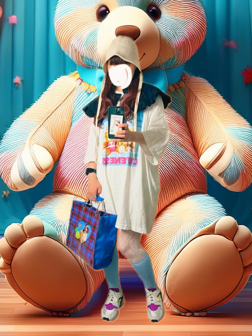 ホワイト系のその他パンツ、ブルー系のハンドバッグ、ホワイト系のTシャツ/カットソーを着用したレディースの夏コーディネートの2枚目の写真