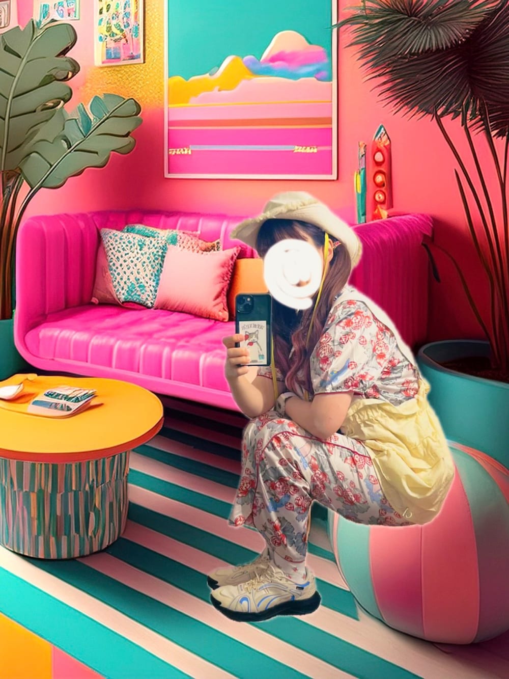 ブルー系のシャツ/ブラウス、ホワイト系のベスト、レッド系のボストンバッグを着用したレディースの夏コーディネートの3枚目の写真