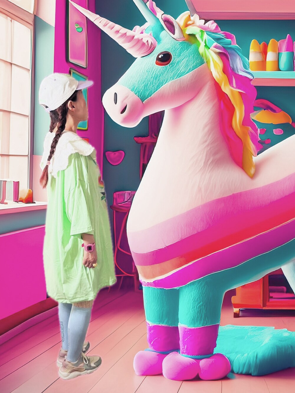 グリーン系のTシャツ/カットソー、ホワイト系のその他パンツ、ブルー系のハンドバッグを着用したレディースの夏コーディネートの3枚目の写真