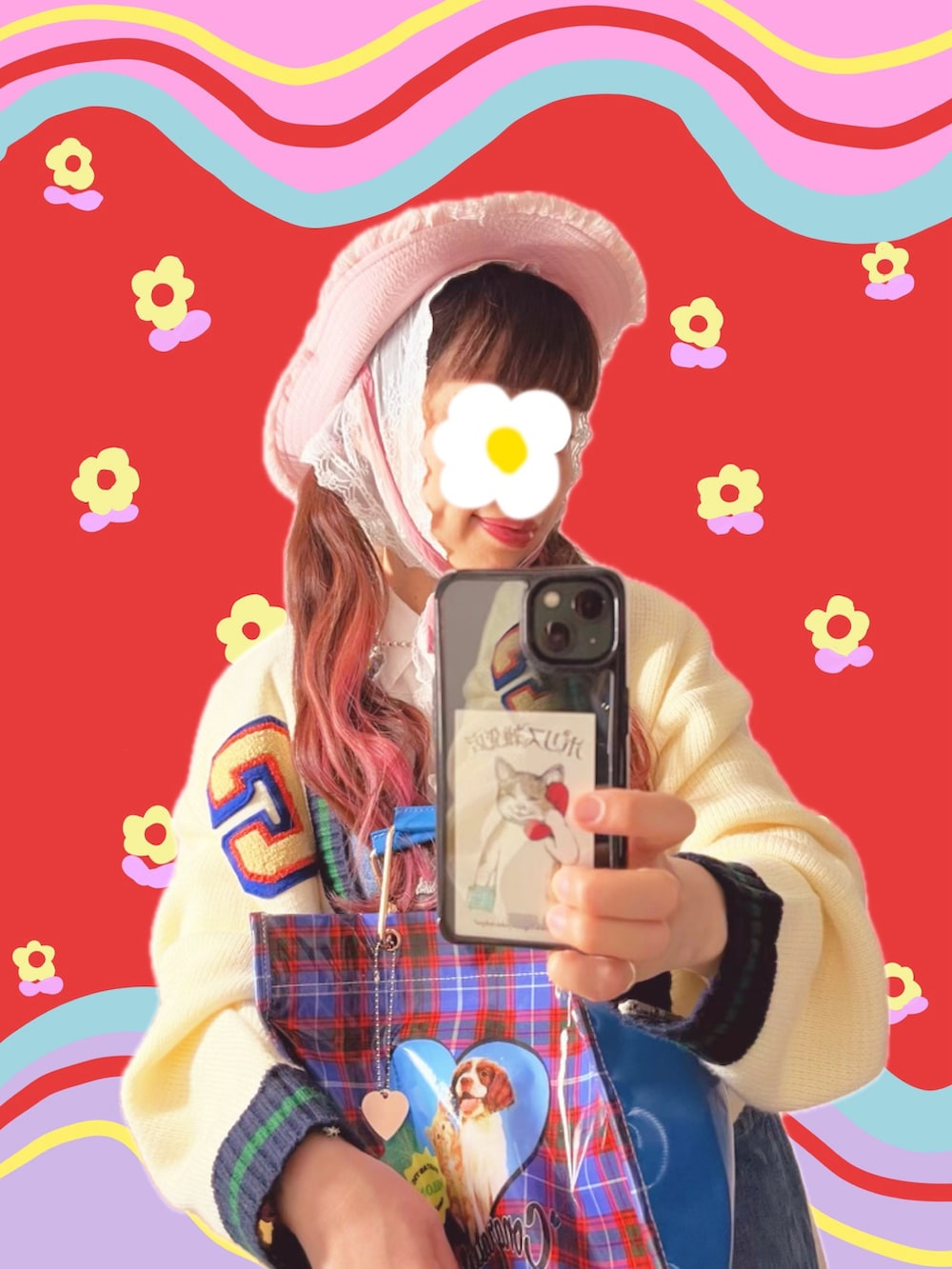 ピンク系のスニーカー、イエロー系のスカート、ブルー系のハンドバッグを着用したレディースの春コーディネートの4枚目の写真