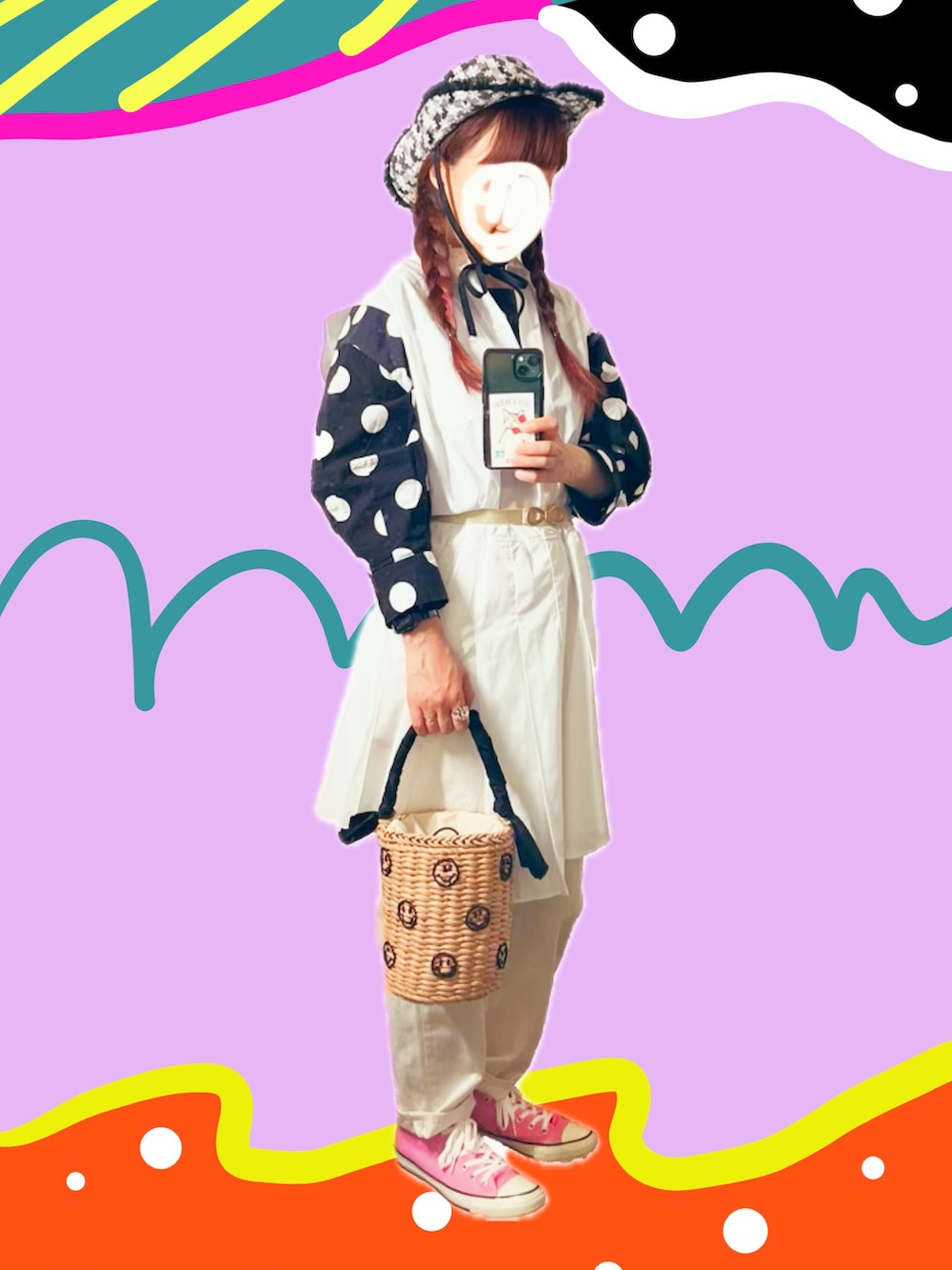 「モノトーン、モノトーンコーデ、レイヤードスタイル、大人ガーリー、オトナカジュアル、かごバッグ、UNIQLO、ZARA、Kaorinomori、カジュアルコーデ、大人カジュアル、デニム、スニーカー、スニーカーコーデ、春コーデ」｜「kaorinomoriのkaorinomori プラーハット / カオリノモリ（ハット、ブラック系）」を使った、finsofansson88さん（レディース・154cm）の春コーディネートの2枚目の写真