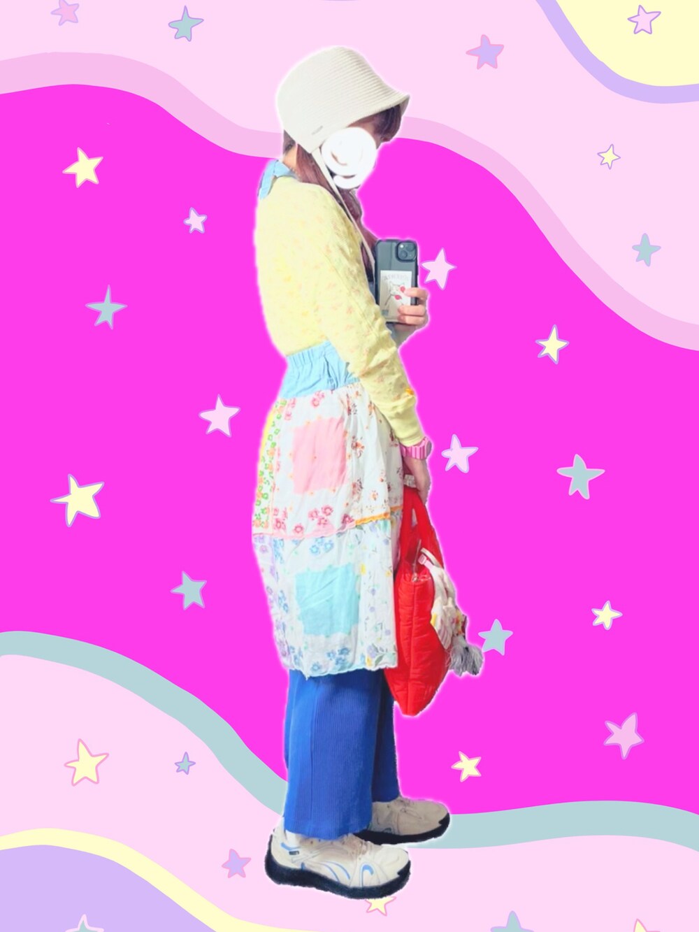 ホワイト系のジャージ、その他のワンピース/ドレス、ブルー系のスカートを着用したレディースの春コーディネートの3枚目の写真