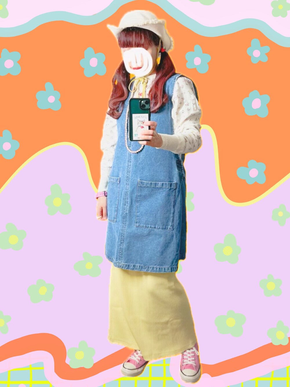 ホワイト系のカーディガン/ボレロ、ホワイト系のTシャツ/カットソー、ブルー系のベストを着用したレディースの春コーディネートの2枚目の写真