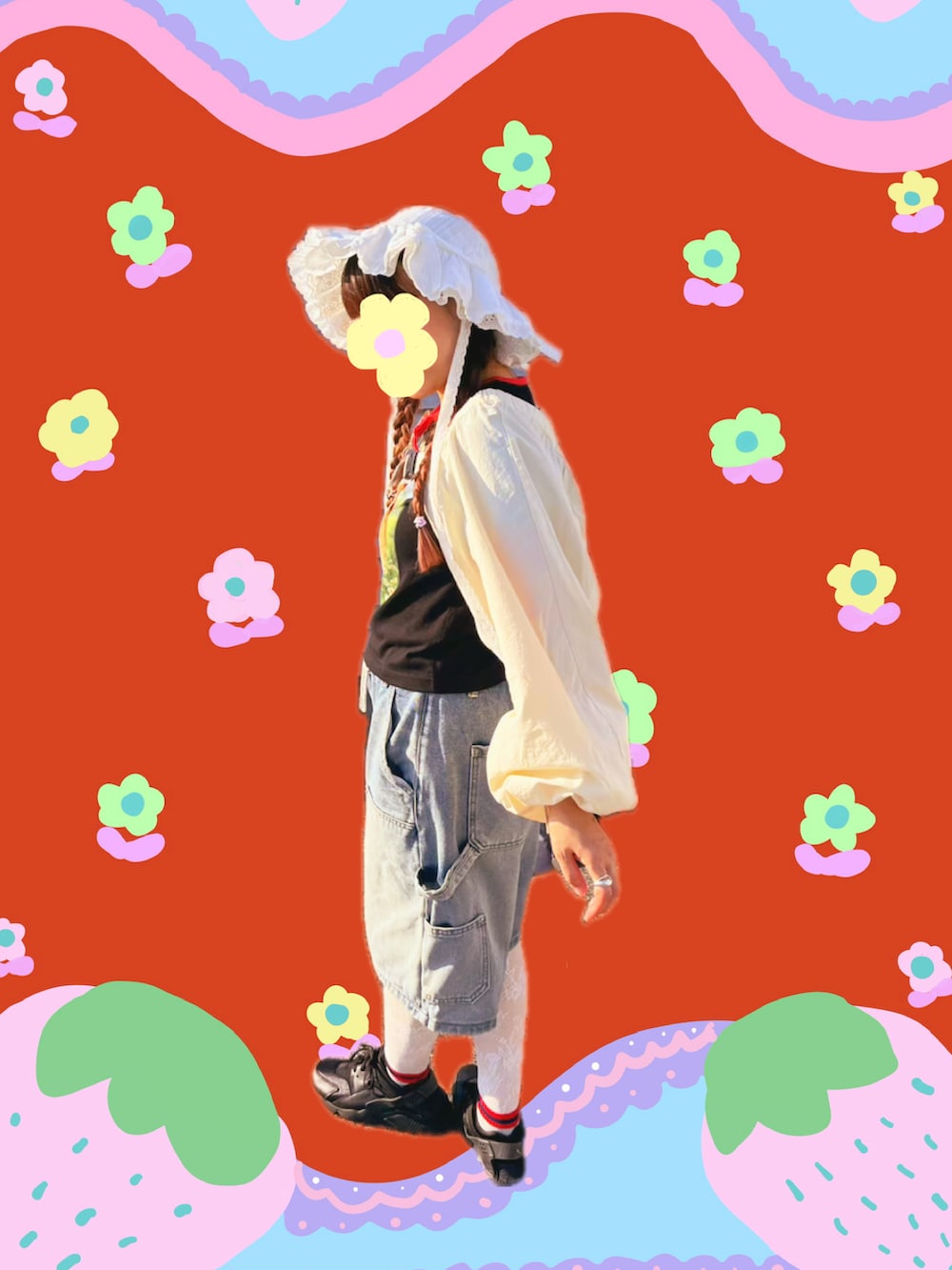 ブルー系のデニムパンツ、ブラック系のハンドバッグ、ブラック系のTシャツ/カットソーを着用したレディースの夏コーディネートの3枚目の写真