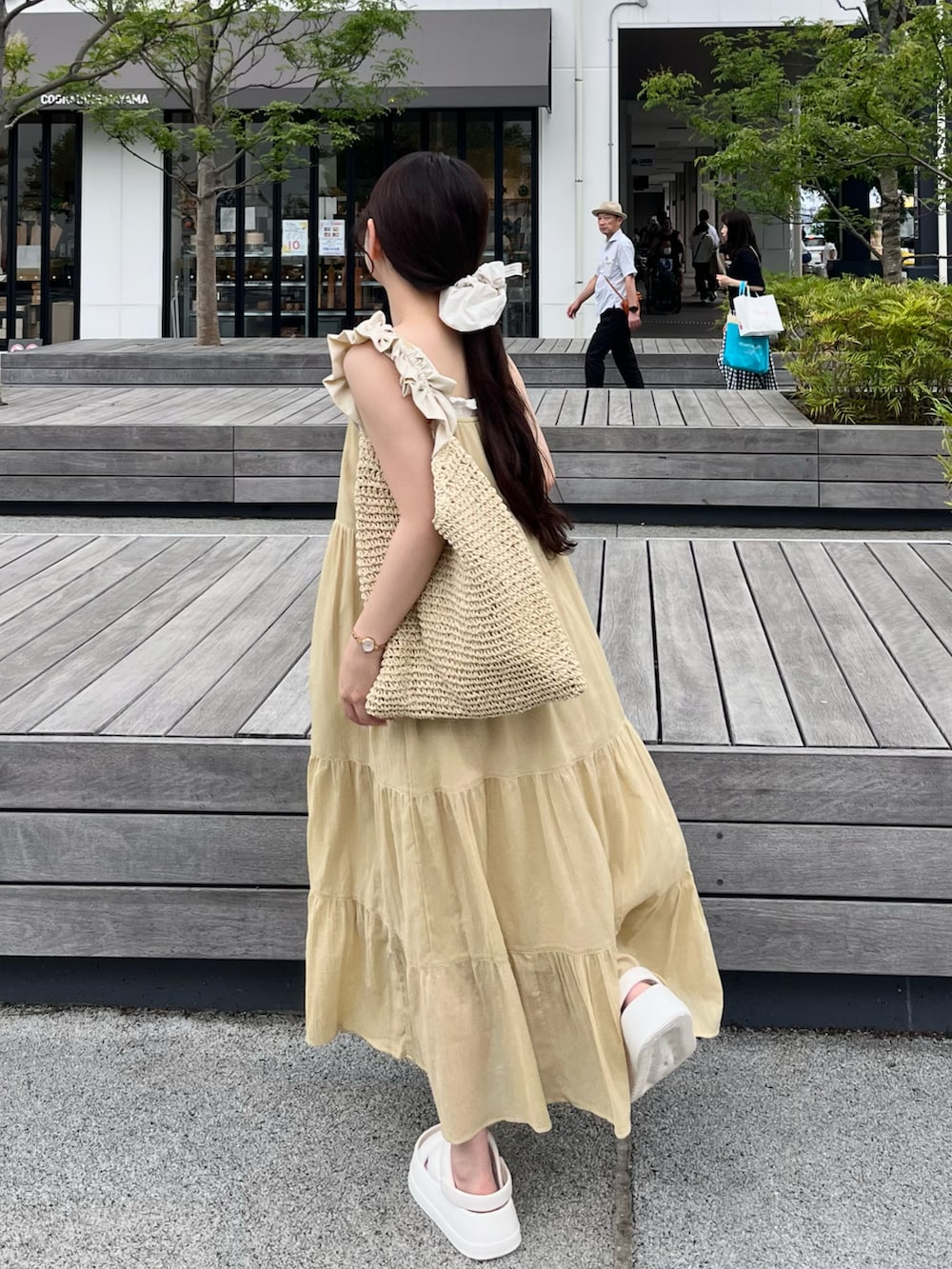 「フェススタイル、夏ファッション、低身長女子、UNIQLO、ユニクロ、大人ガーリー、キャミワンピ、低身長コーデ、サンダル、今日のコーデ、休日スタイル、シンプルコーデ」|「UNIQLOのアイテム(ワンピース、イエロー系)」を使った、miyu Ӧさん(レディース・148cm)の夏コーディネートの2枚目の写真