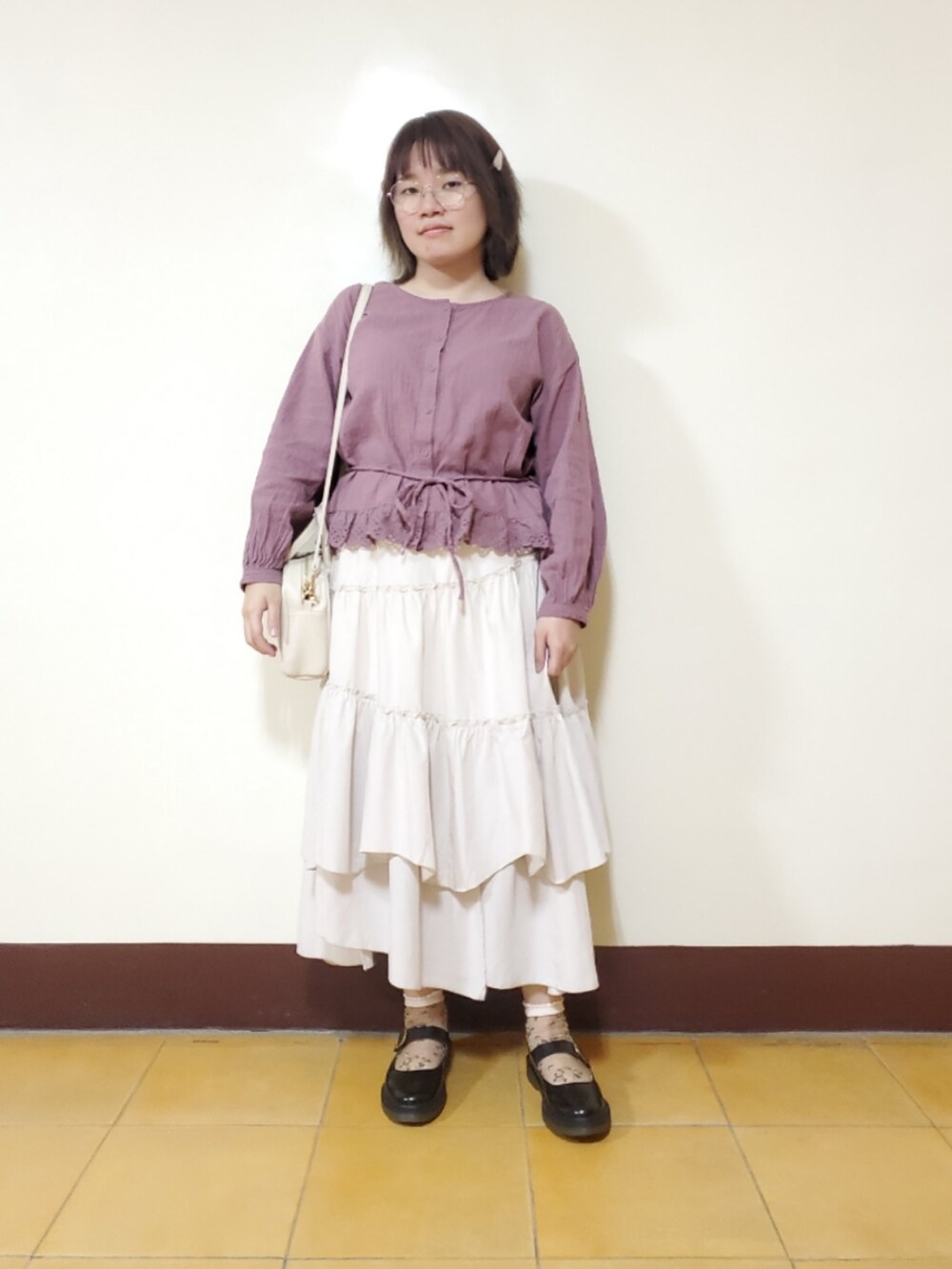 「お出かけコーデ日記、ootd、街頭穿搭、春コーデ、夏コーデ、大人カジュアル、大人女子、低身長、低身長女子、着回しコーデ」｜「Samansa Mos2の重ね着２枚セットレースワンピース（ワンピース、パープル系）」を使った、呱呱🍯さん（レディース・152cm）の夏コーディネートの3枚目の写真