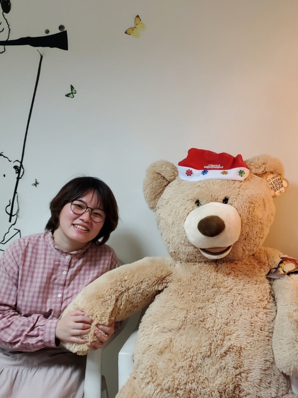 「冬を彩る色いろコーデ、ootd、街頭穿搭、休閒、大人カジュアル、大人コーデ、低身長、低身長女子、大人かわいい、Samansa Mos2」｜「Samansa Mos2のギンガムチェック襟フリルブラウス（シャツ/ブラウス、ピンク系）」を使った、呱呱🍯さん（レディース・152cm）の冬コーディネートの2枚目の写真