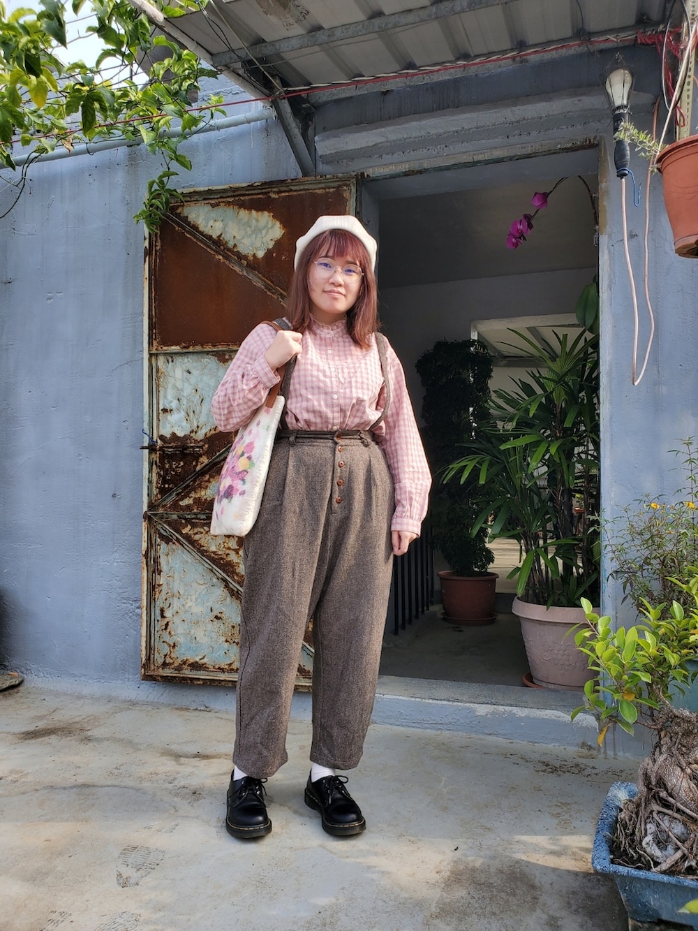 「春服デビュー宣言、ootd、復古、vintage、大人カジュアル、大人かわいい、低身長」｜「Samansa Mos2のギンガムチェック襟フリルブラウス（シャツ/ブラウス、ピンク系）」を使った、呱呱🍯さん（レディース・152cm）の春コーディネートの3枚目の写真