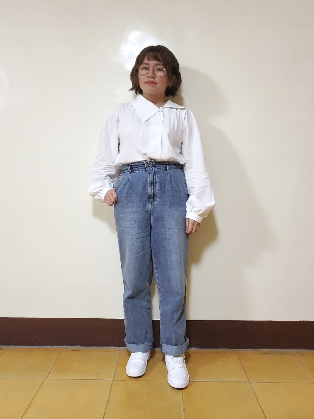 「大人カジュアル、大人コーデ、春コーデ、春夏コーデ、青、韓国ファッション、低身長」｜「FAVEのアイテム（ノーカラージャケット、ブルー系）」を使った、呱呱🍯さん（レディース・152cm）の春コーディネートの2枚目の写真