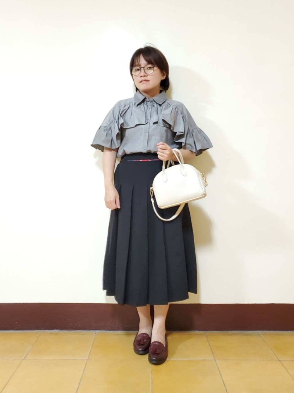 「ootd、復古、vintage、大人カジュアル、大人女子、低身長、低身長コーデ、秋コーデ」｜「Scottish Houseのアイテム（スカート、ブラック系）」を使った、呱呱🍯さん（レディース・152cm）の秋コーディネートの3枚目の写真