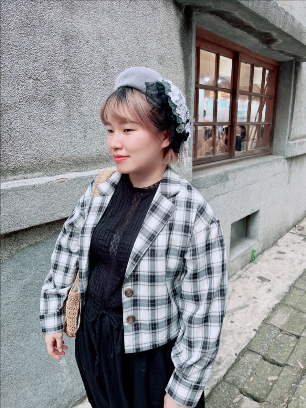 「古着MIX、ootd、夏、街頭穿搭、復古、洋裝、大人カジュアル、大人コーデ、大人女子、低身長、低身長コーデ」｜「ehka sopoの無地／チェックショート丈開襟シャツ【セットアップ可】（シャツ/ブラウス、グレー系）」を使った、呱呱🍯さん（レディース・152cm）の夏コーディネートの2枚目の写真