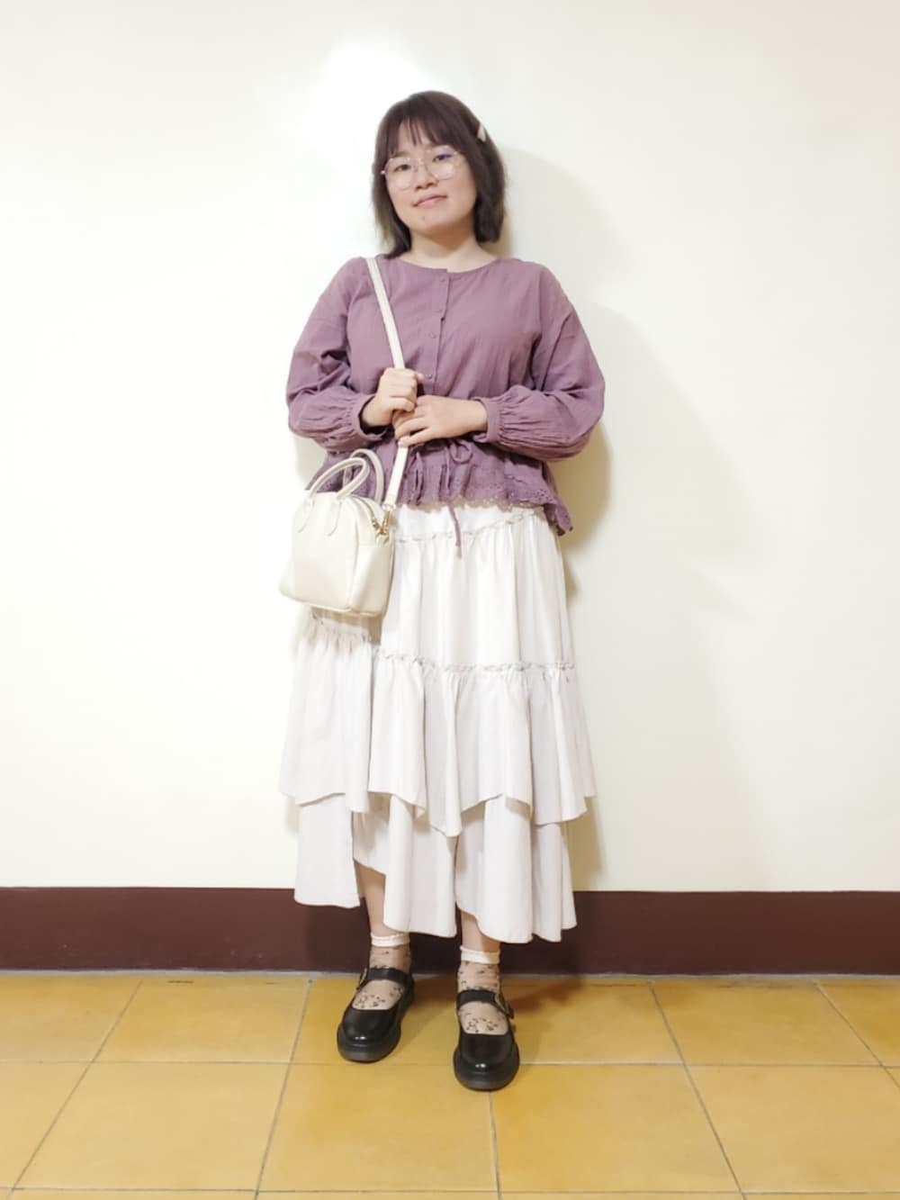 「お出かけコーデ日記、ootd、街頭穿搭、春コーデ、夏コーデ、大人カジュアル、大人女子、低身長、低身長女子、着回しコーデ」｜「Samansa Mos2の重ね着２枚セットレースワンピース（ワンピース、パープル系）」を使った、呱呱🍯さん（レディース・152cm）の夏コーディネートの2枚目の写真