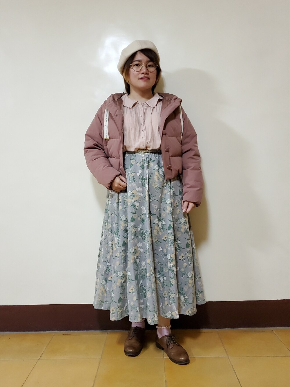 「春コーデ、春、大人カジュアル、大人かわいい、低身長、花柄、花柄スカート」｜「Samansa Mos2のパウダーガーゼブラウス（シャツ/ブラウス、ピンク系）」を使った、呱呱🍯さん（レディース・152cm）の春コーディネートの2枚目の写真